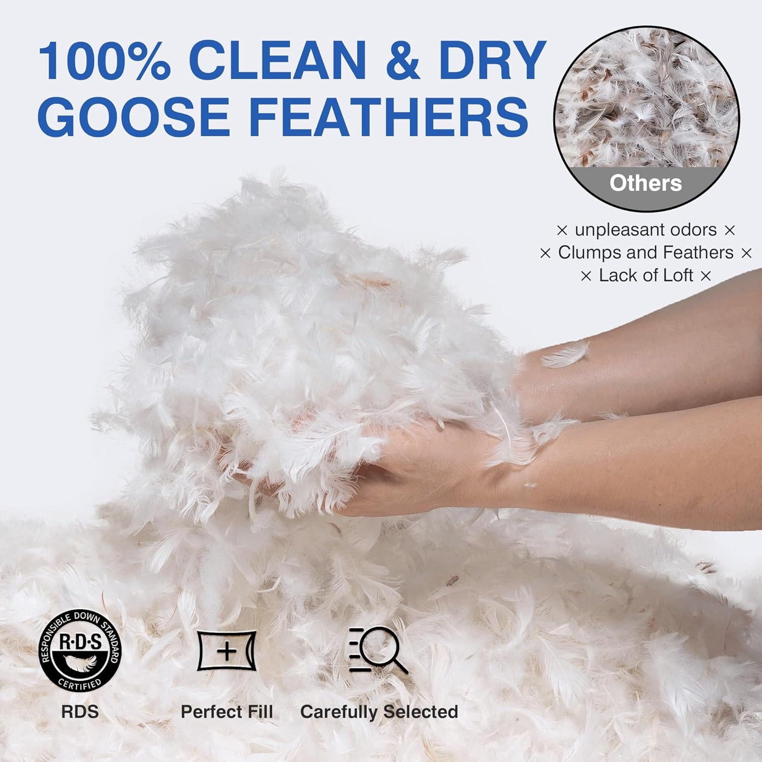 ZB-DP01 – Almohada de plumas de ganso para dormir, almohada de plumón de hotel tamaño Queen, funda de algodón suave blanca, relleno envolvente de