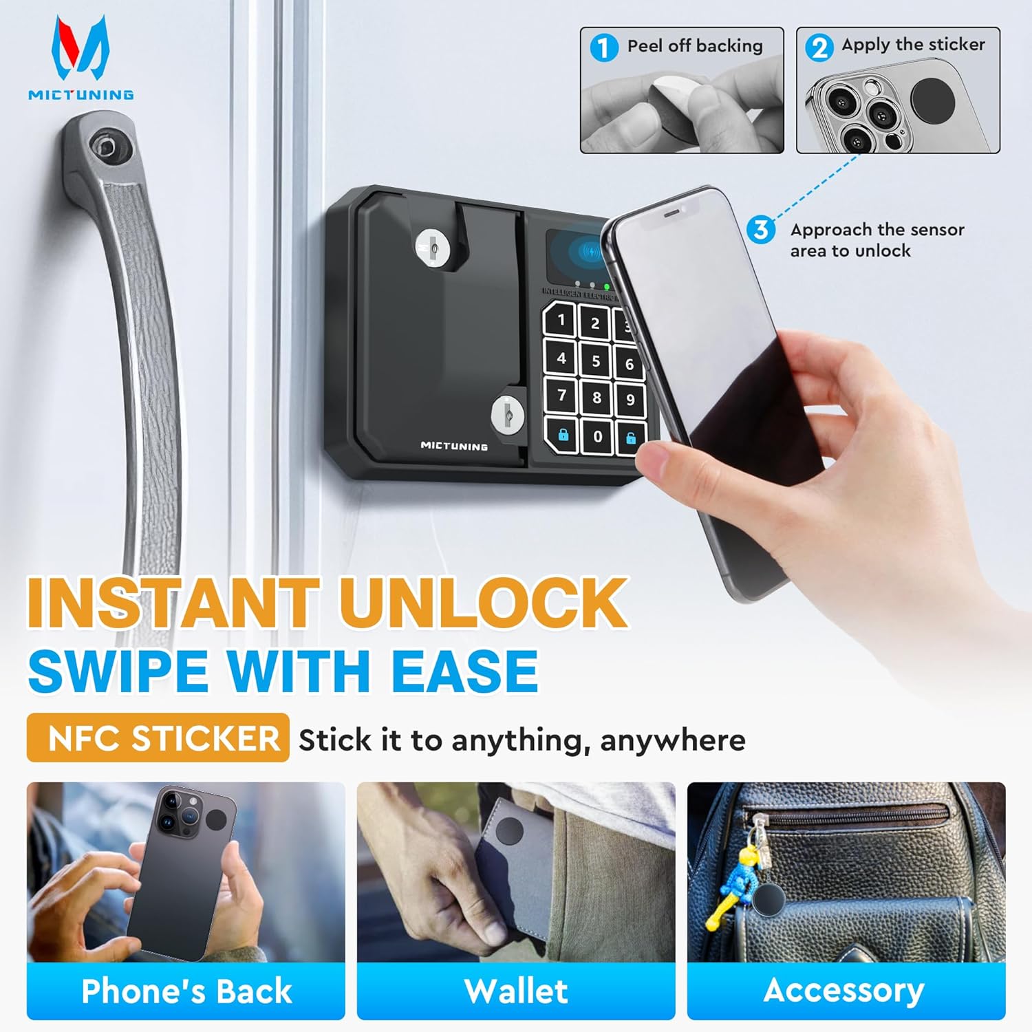 MICTUNING Reemplazo de cerradura de puerta de RV y teclado de entrada sin llave, cerradura de RV con llavero remoto, NFC electrónico y llaves