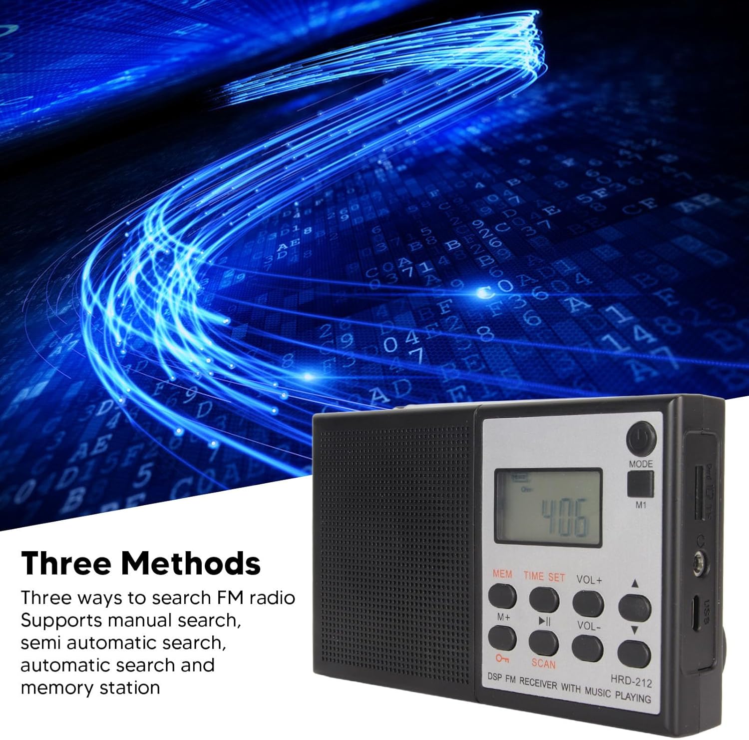 Radio digital AM FM, radios portátiles de onda corta, sintonizador digital recargable y ajustes preestablecidos, pantalla LCD, altavoz bajo,