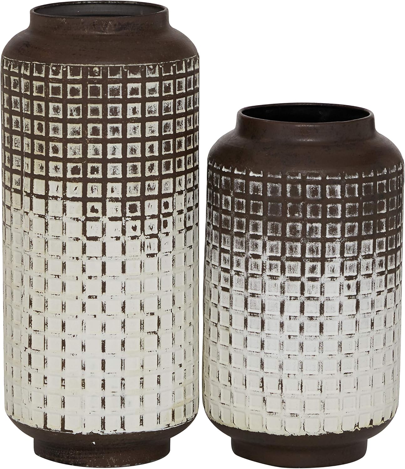 Deco 79 Jarrón de metal degradado, juego de 2 6 pulgadas de ancho, 11 pulgadas de alto, marrón oscuro