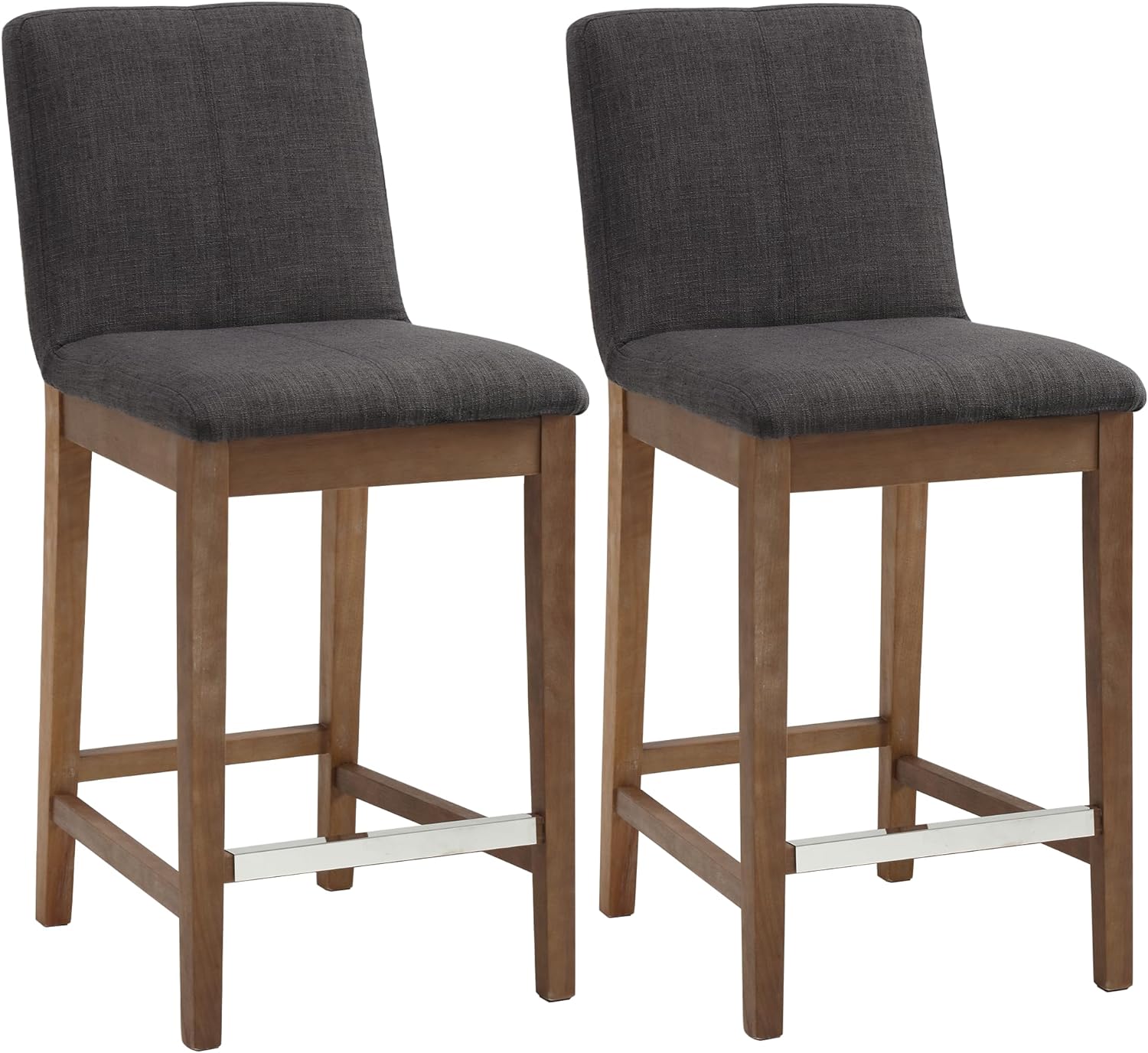 chairus Juego de 2 taburetes de bar altos de tela, taburetes de bar tapizados de lino con patas y respaldo de madera maciza para cocina, isla de