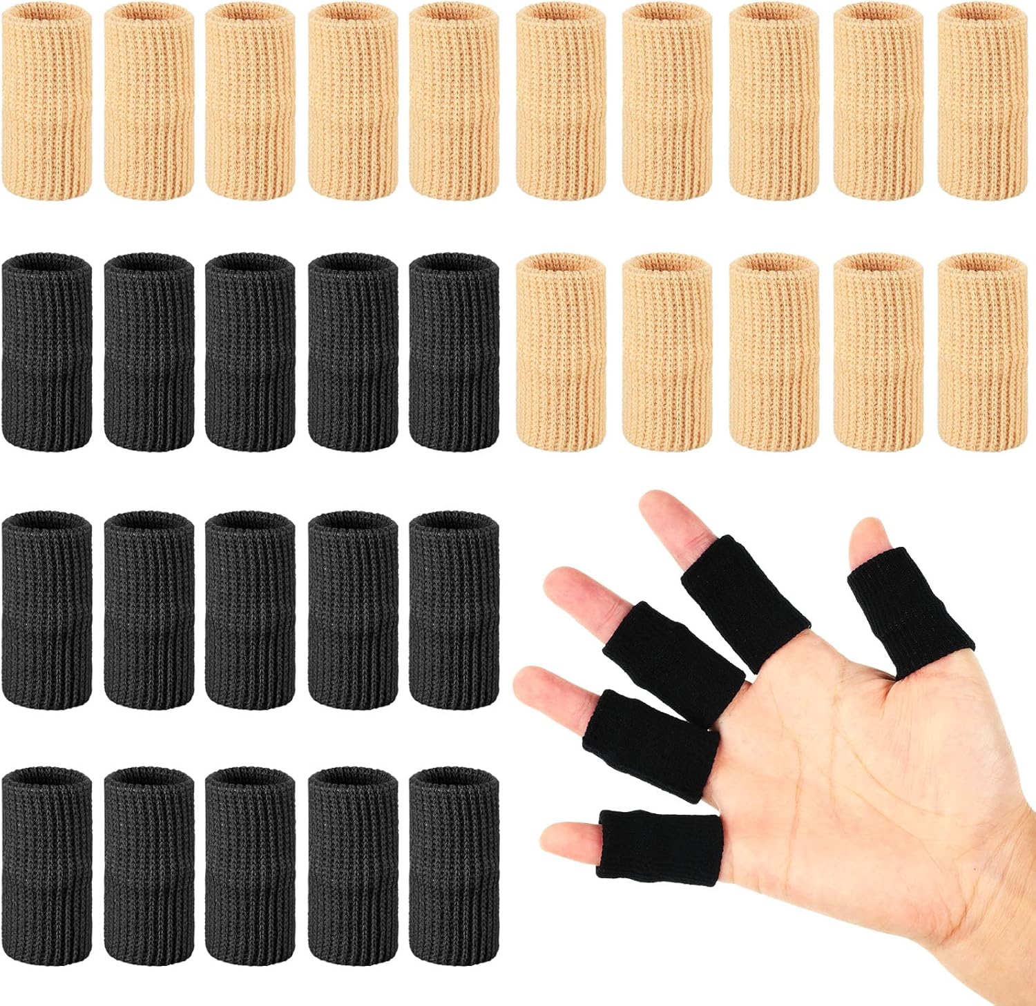 30 fundas para dedos con 1 bolsa de almacenamiento, protector de soporte de férula para el pulgar, cinta elástica transpirable para aliviar el