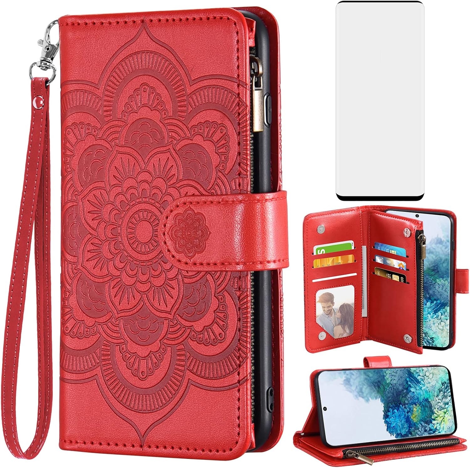 Asuwish Compatible con Samsung Galaxy S20 Glaxay S 20 5G UW 6.2 pulgadas Funda tipo cartera y protector de pantalla de vidrio templado con tapa de