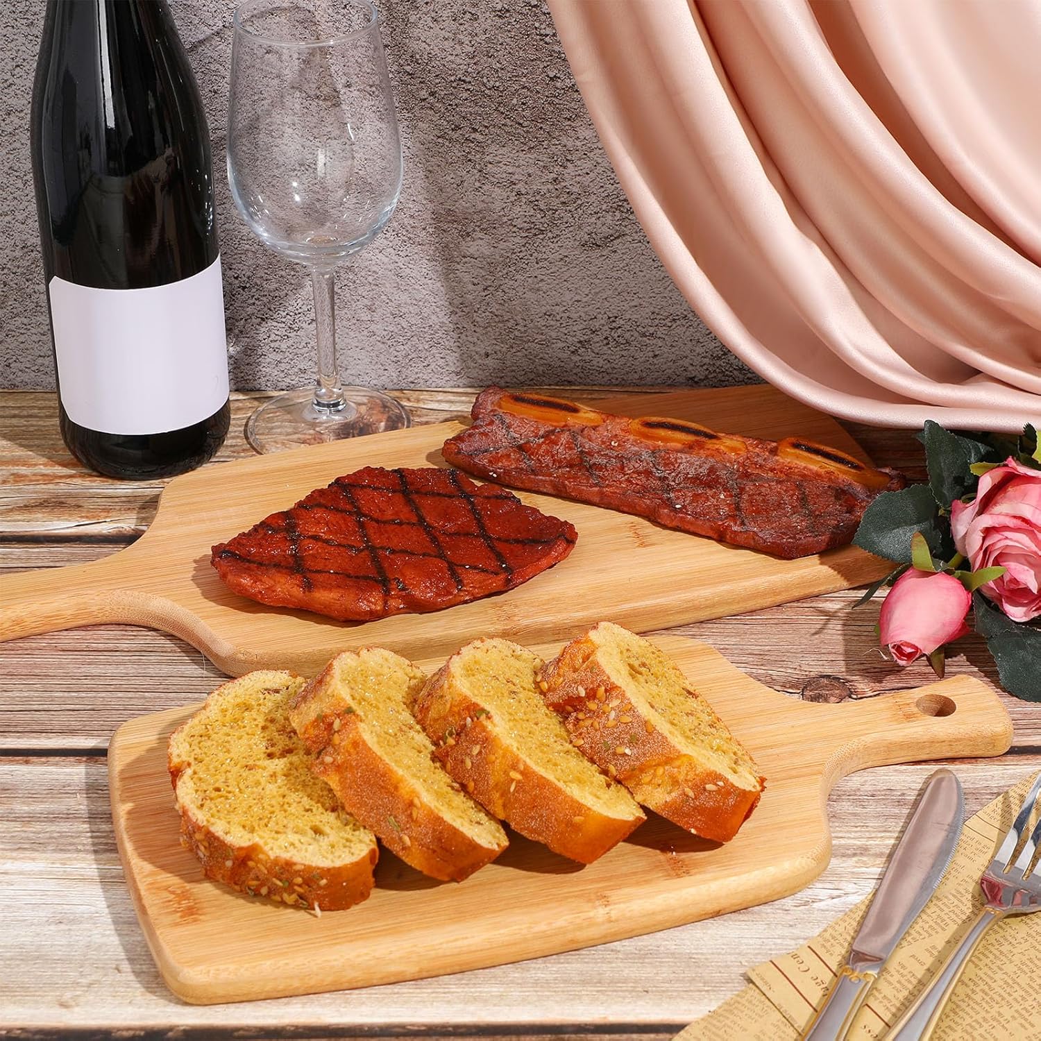 Kathfly Tabla de cortar de bambú de madera a granel para grabado láser, tabla de cortar decorativa con asa, charcutería, pizza, queso, bandeja para