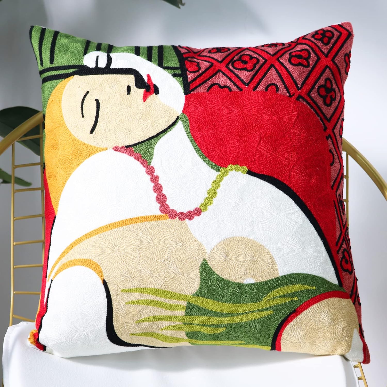 1 funda de almohada decorativa bordada con geometría moderna, para decoración de sofá, funda de cojín cuadrada para exteriores, 18 x 18 pulgadas