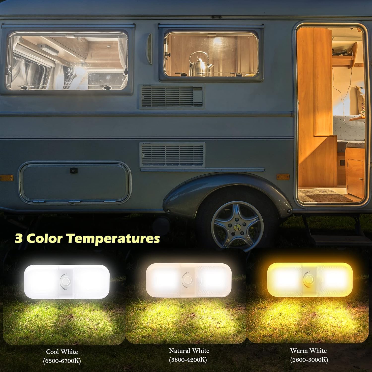 Luces interiores de caravana, 12 V, 120 luces LED de cúpula de 3 colores, luces LED, accesorios de luz de techo para caravana, remolque, cámper,