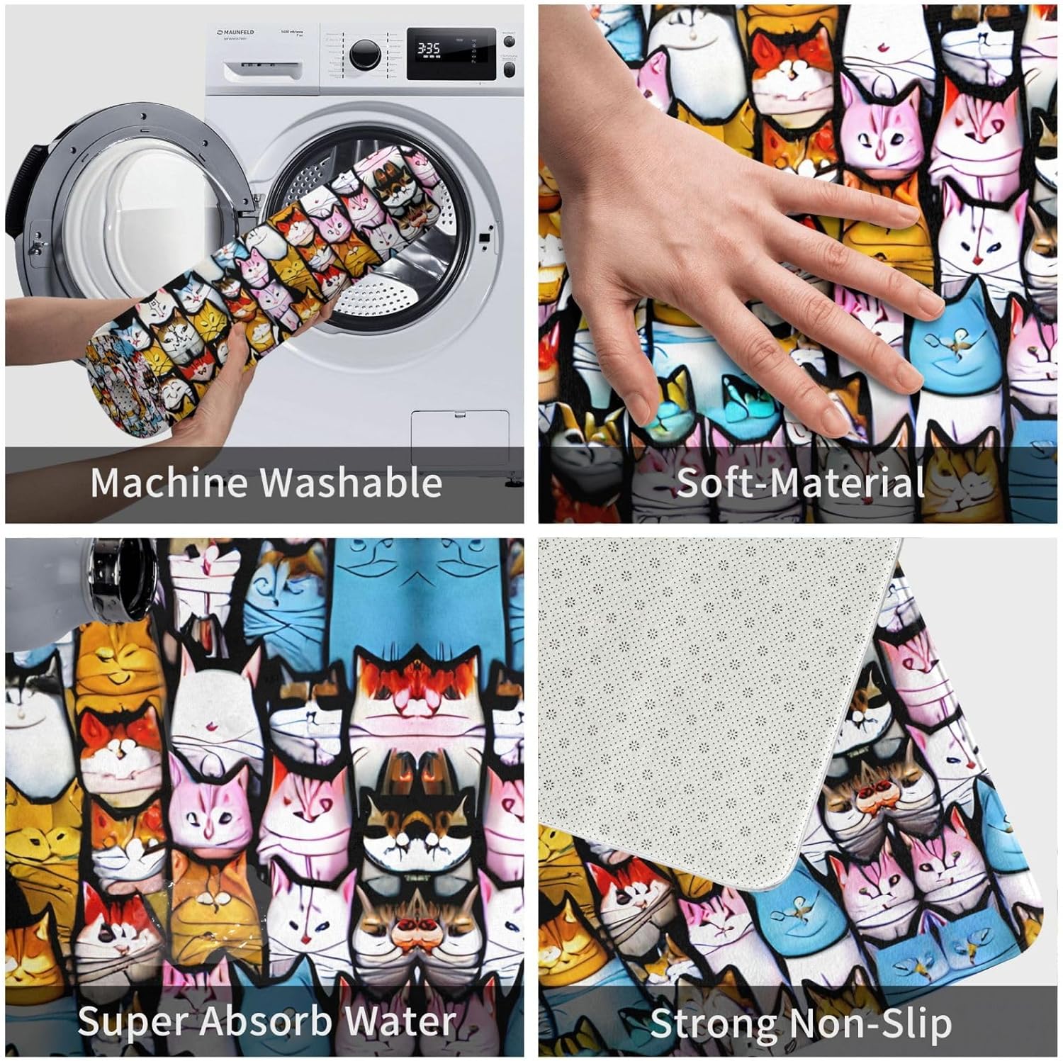 Felpudo de puerta con diseño de gatos de dibujos animados, para exteriores, para el piso de entrada del hogar, fácil de limpiar, felpudos de patio,