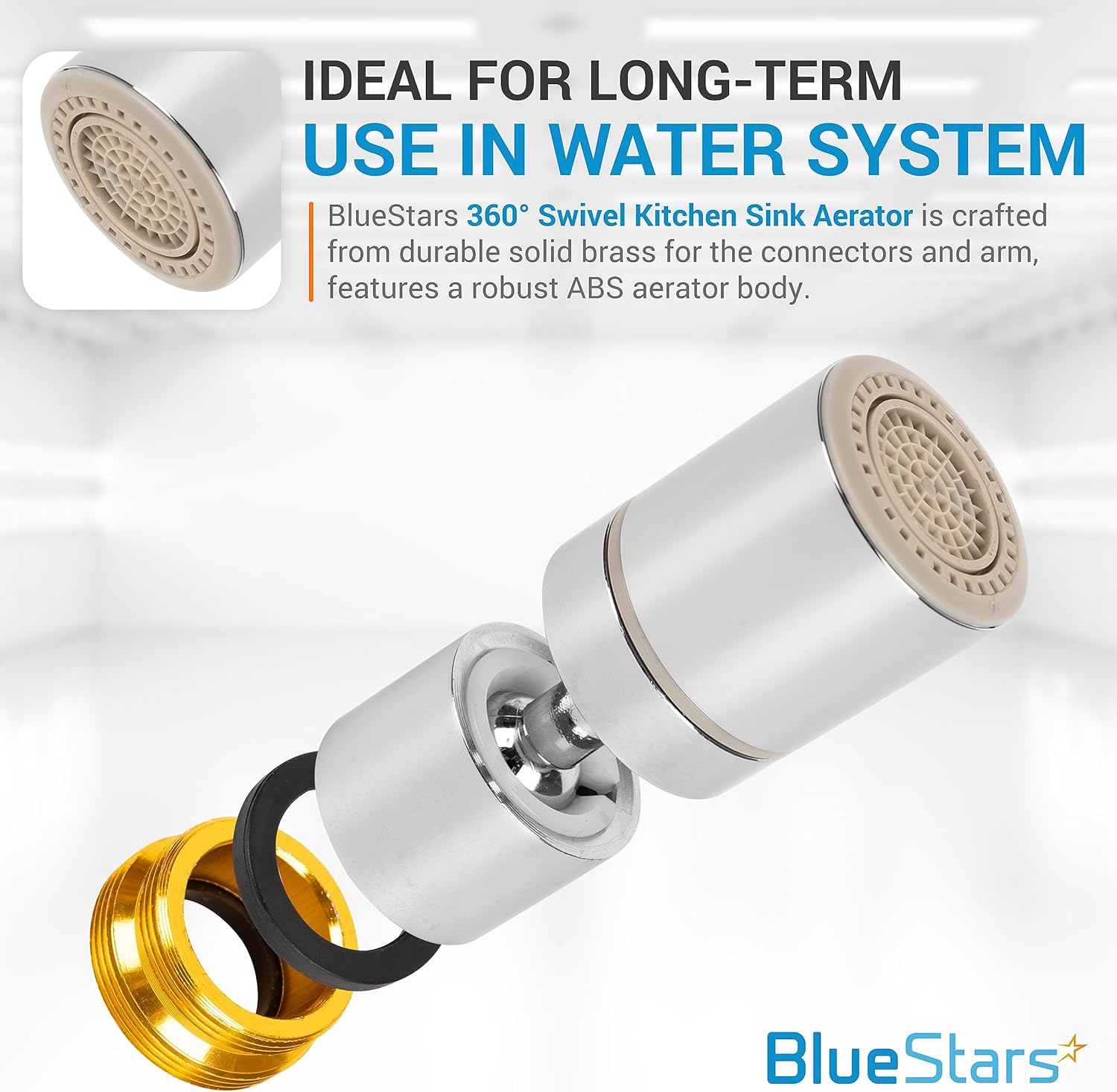 BlueStars Aireador de fregadero de cocina giratorio de 360 ultraduradero, cabezal de grifo de rociador de doble función de 2 flujos, boquilla de