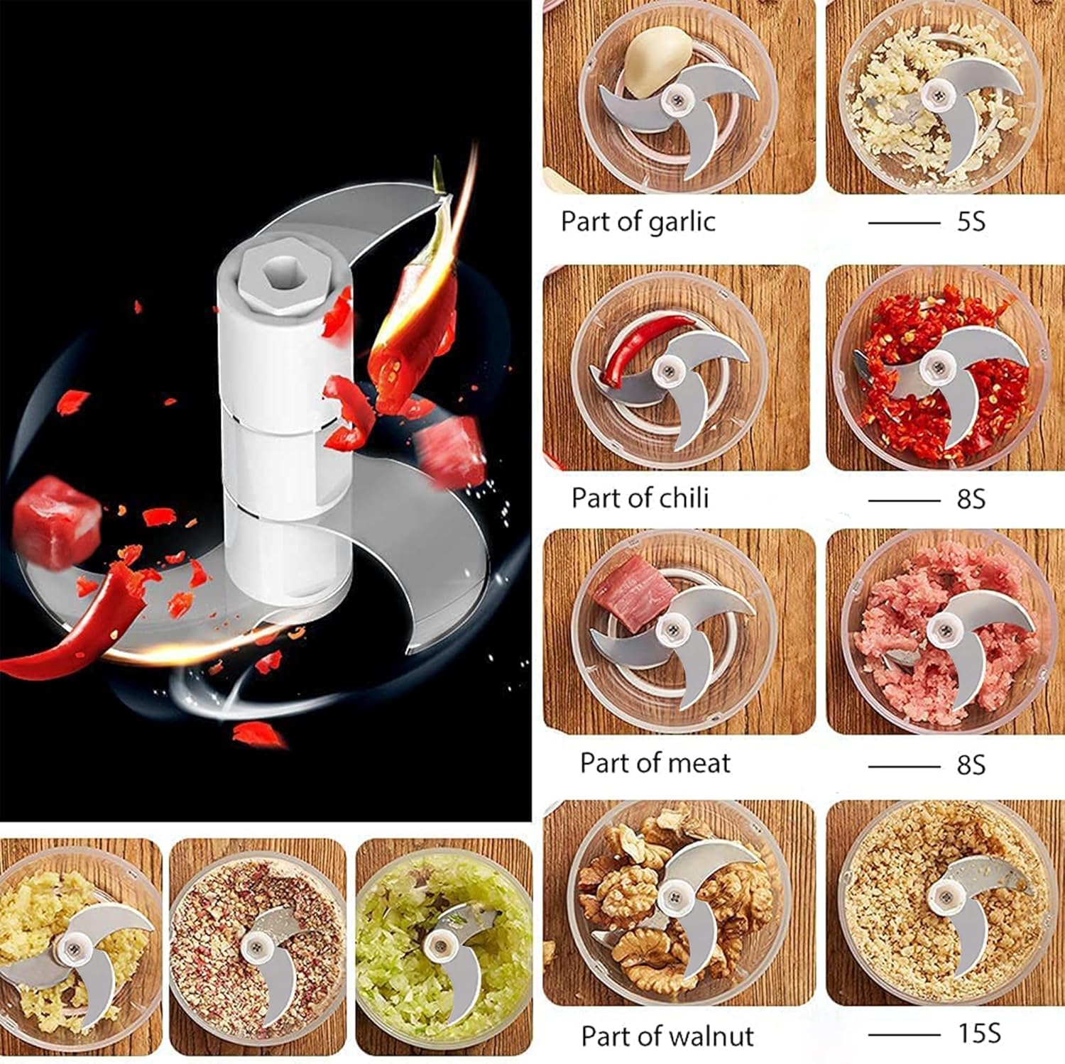 Mini trituradora de ajo eléctrica blanca de 3 tazas, trituradora eléctrica portátil recargable por USB, procesador de cocina pequeño inalámbrico