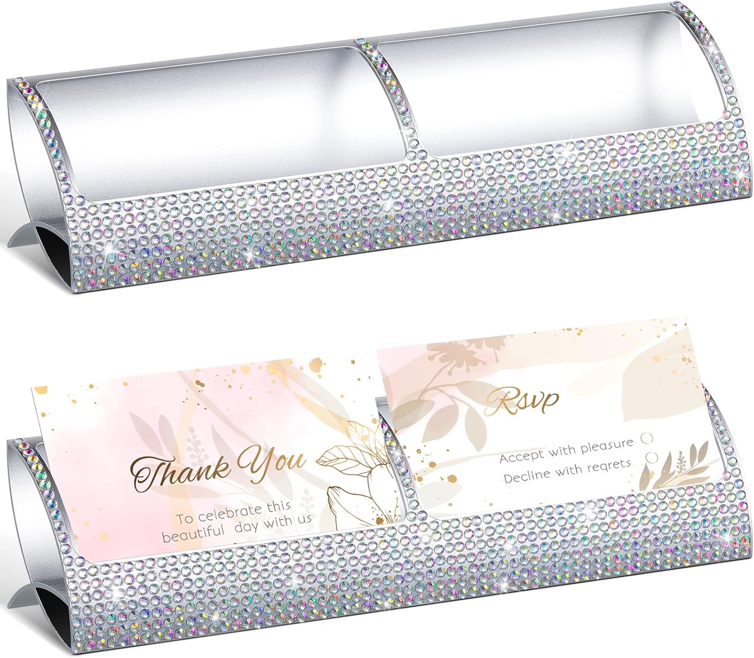 Fuutreo 2 soportes para tarjetas de visita de aluminio brillante en color AB para tarjetas de visita de escritorio, organizador de tarjetas de