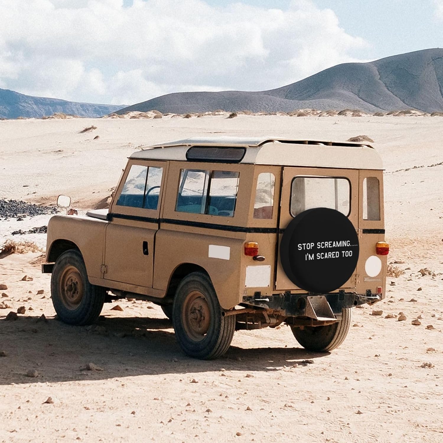 Stop Screaming I’m Scared Too – Fundas para ruedas impermeables universales para neumáticos de repuesto para remolque, SUV, RV, automóvil, camión y