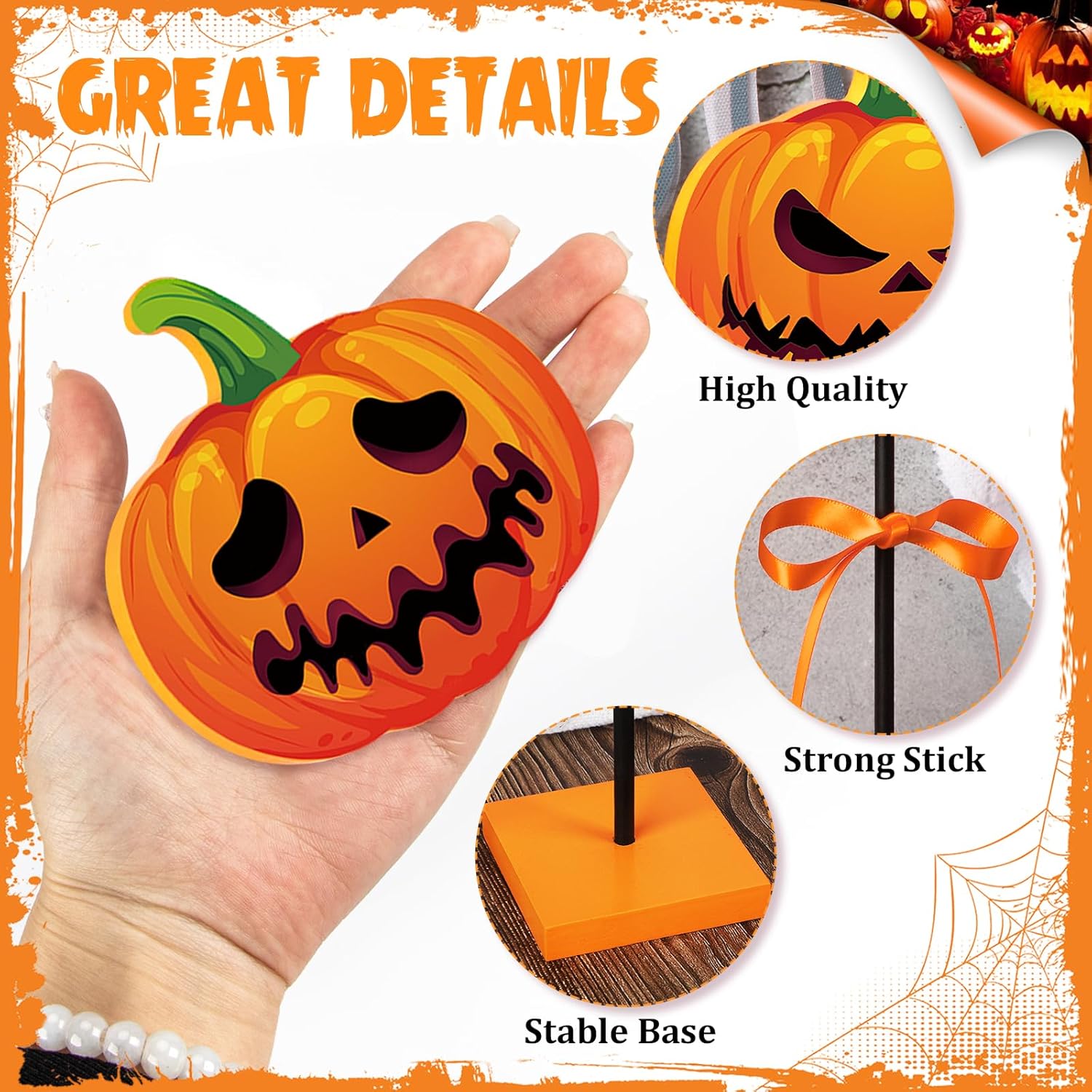 3 piezas de decoración de bandeja escalonada de Halloween, calabaza de madera, decoración de Halloween, letrero aterrador para interiores para