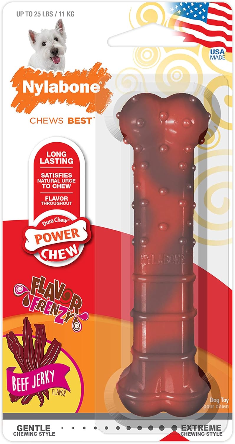 Nylabone Flavor Frenzy Power Chew – Juguete masticable para perros sabor carne seca, tamaño pequeñoregular, 1pieza