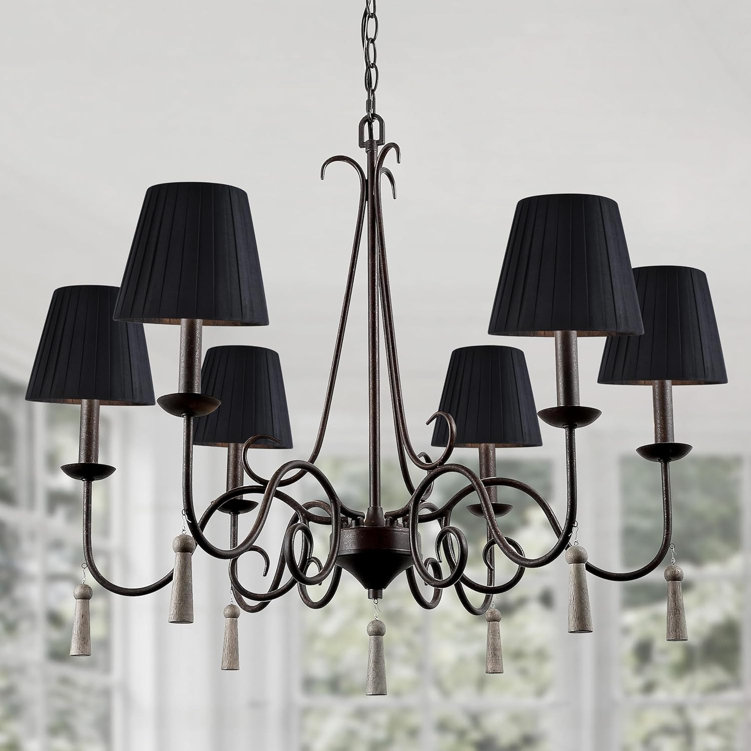 Juego de 6 lámparas de araña de lino natural negro con clip para candelabros, lámparas de pared y otros accesorios de iluminación con bombillas E12