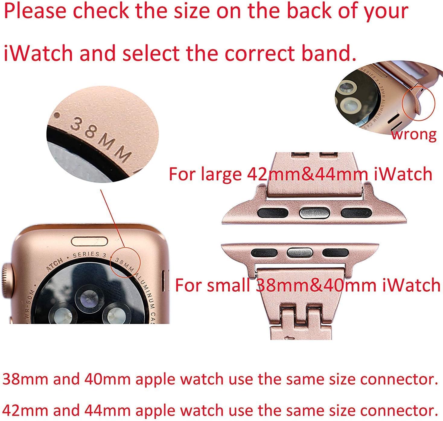 Secbolt Correas compatibles con Apple Watch Band de 1.496 pulgadas, 1.575 pulgadas, 1.614 pulgadas, 1.654 pulgadas, 1.732 pulgadas, 1.772 pulgadas,