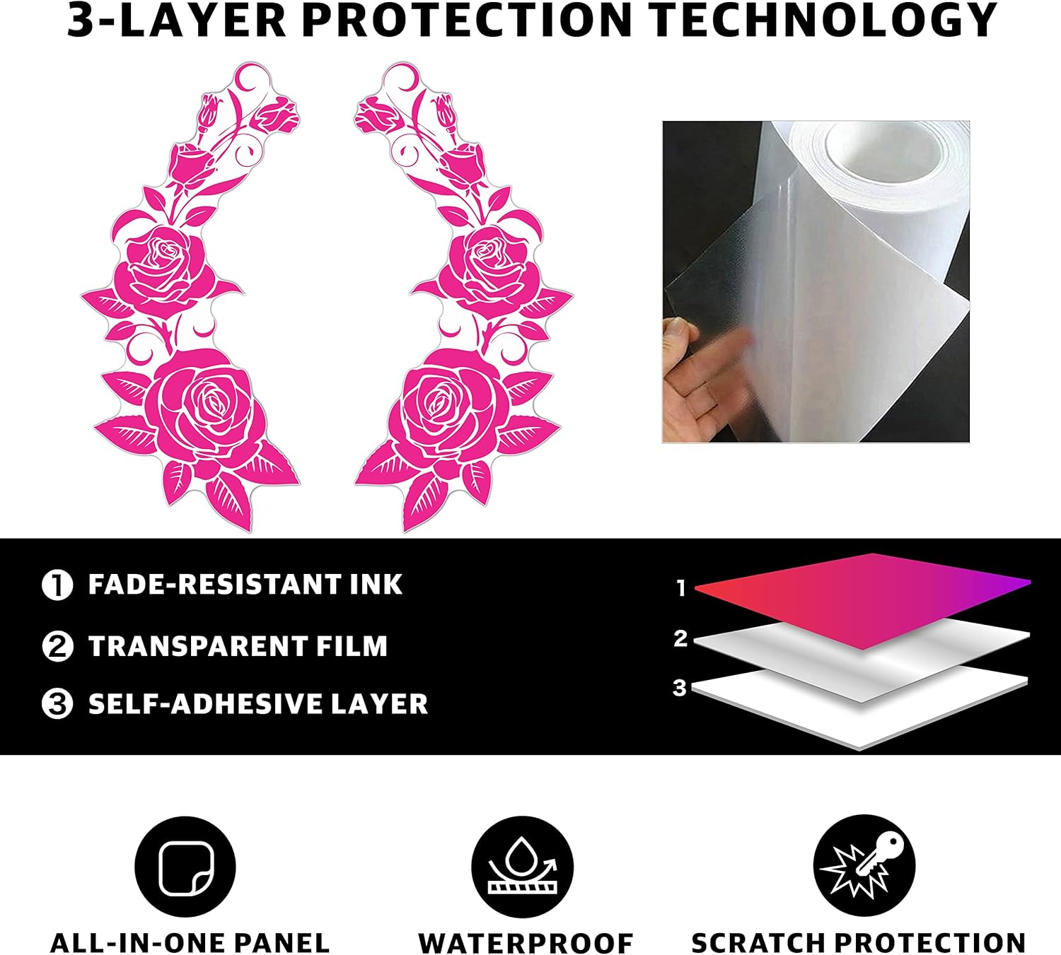 H2 Decal Calcomanías de flores rosas para mujer  Accesorios de coche rosa para Ford, Sedán, camión, SUV  Película transparente, adecuada para
