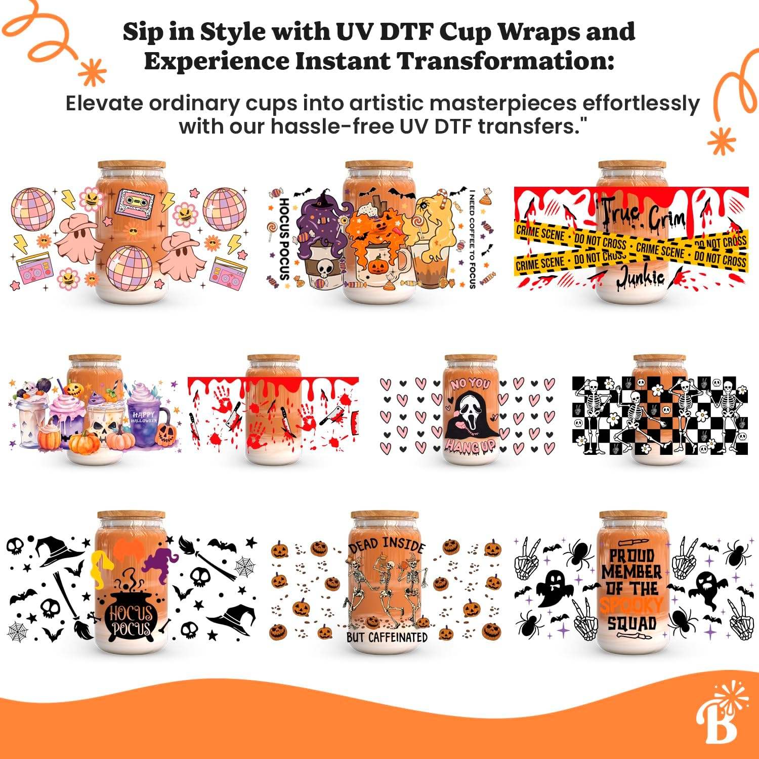 UV DTF – Transferencia de vaso para vidrio de 16 onzas, calcomanías de transferencia para vasos de vidrio, 10 hojas, impermeable, listo para