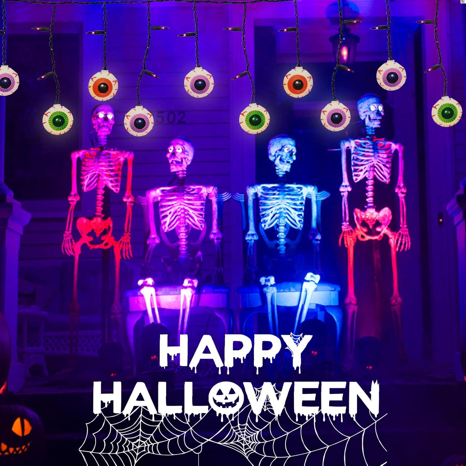 Romasaty Luces de cortina de ojos de Halloween de 7 pies con 10 tiras de luces impermeables para ojos, 25 luces LED temáticas de Halloween para