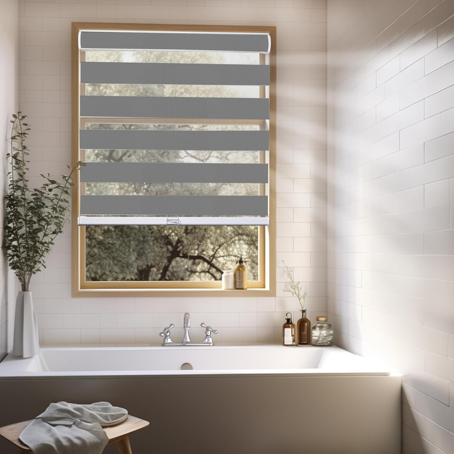 CHICOLOGY – Sombras de cebra sin varillas para uso diario, tratamiento de doble capa para ventana de filtrado de luz, ideal para niños y perfecto