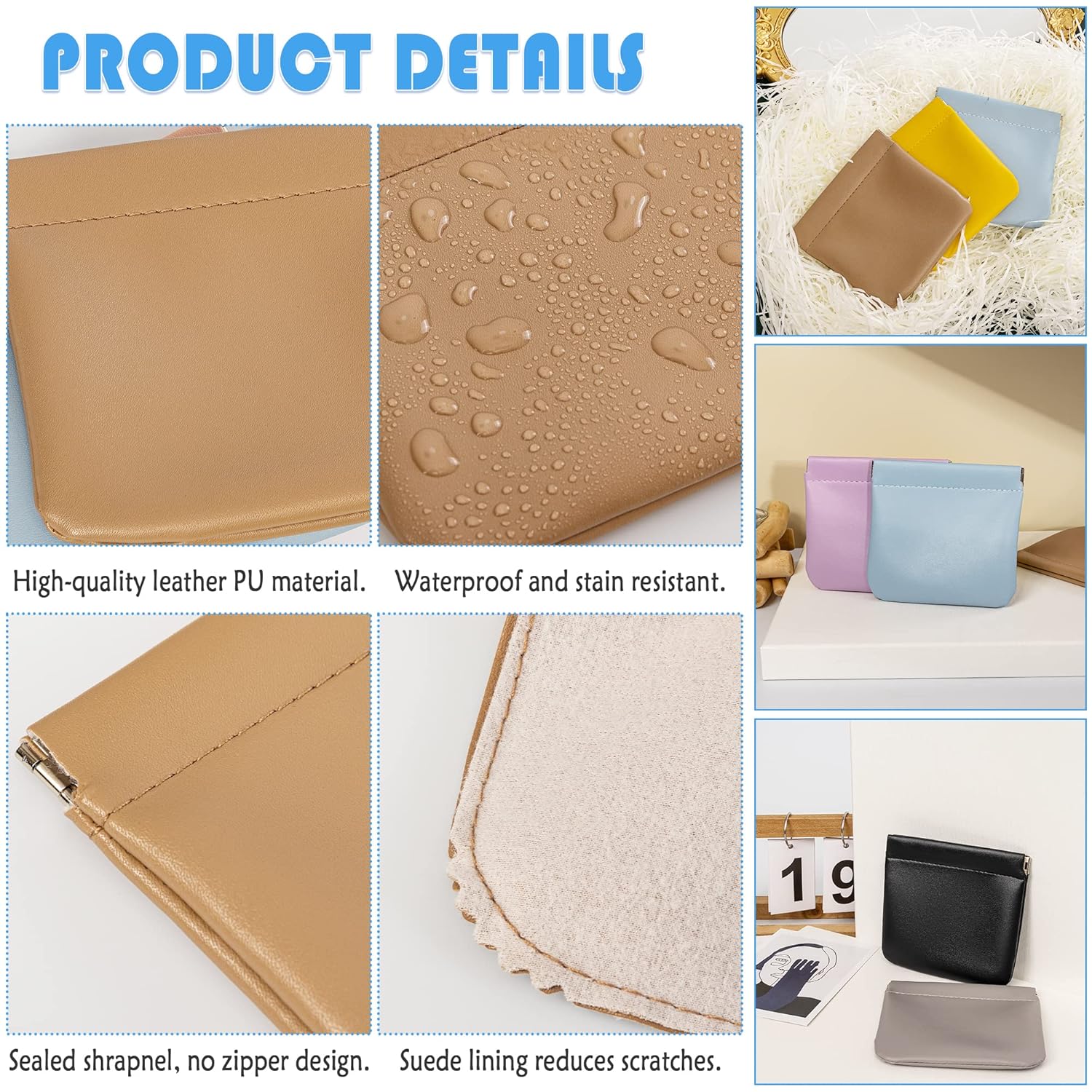 LUCKIPLUS Paquete de 7 bolsas de cosméticos de bolsillo, bolsas de maquillaje portátiles de viaje, pequeñas bolsas de maquillaje impermeables para