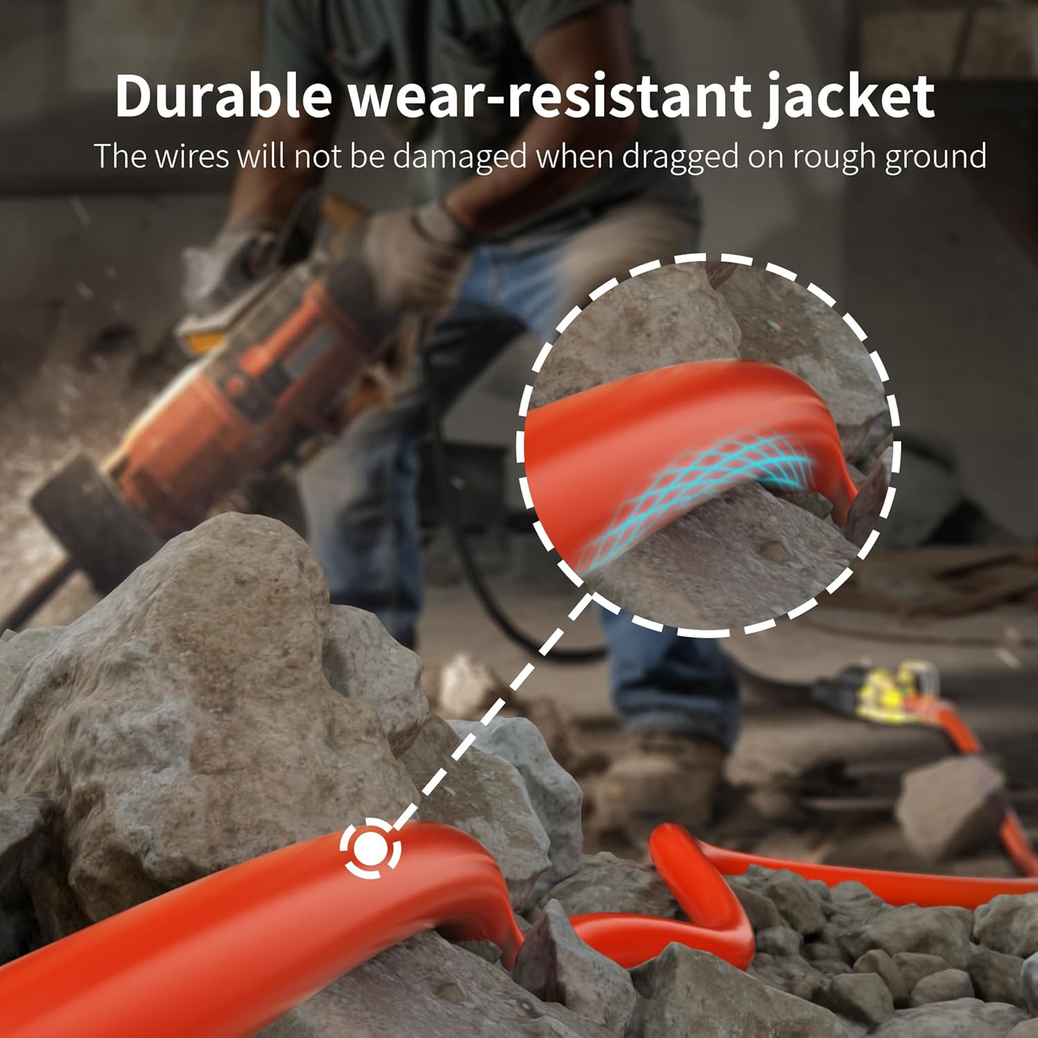 HUANCHAIN Cable de extensión para exteriores calibre 163 de 100 pies, impermeable, con cable de alimentación de 3 clavijas iluminado y flexible para