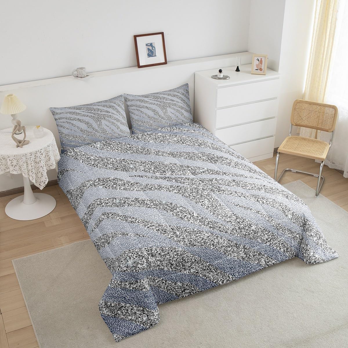 Erosebridal Juego de edredón con estampado de cebra con purpurina, juego de ropa de cama de animales lindos de tamaño Queen, juegos de ropa de cama