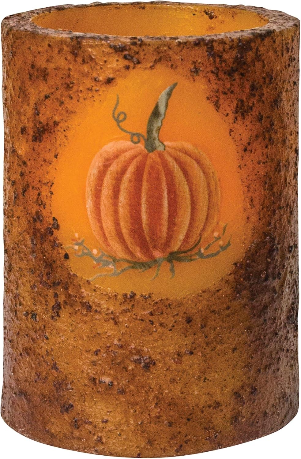 CWI Gifts Pilar temporizador de calabaza con pilas de mostaza quemada, 3 pulgadas de ancho x 4 pulgadas de alto, vela LED 8