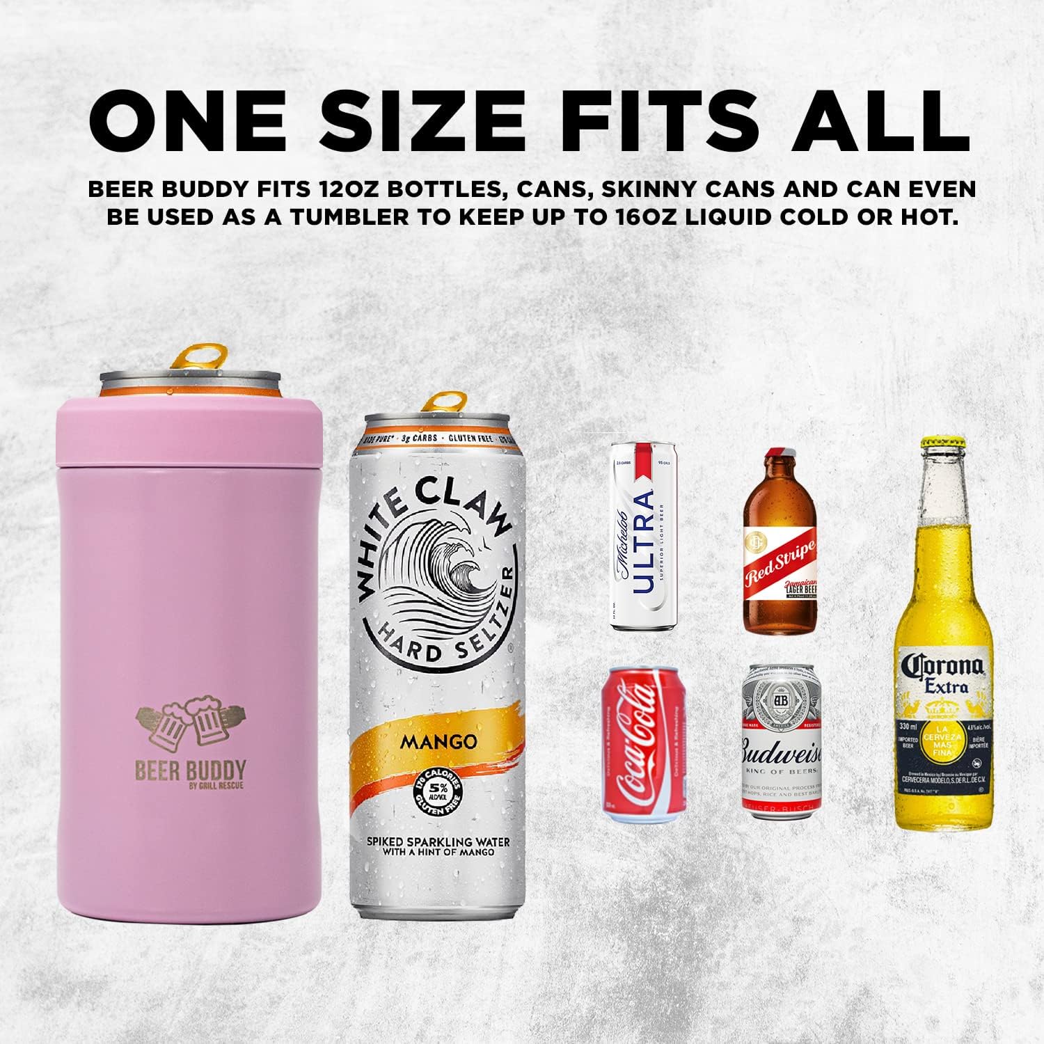 Grill Rescue – Soporte para latas aislado de acero inoxidable sellado al vacío, aislante de botellas de cerveza para bebidas frías, enfriador de