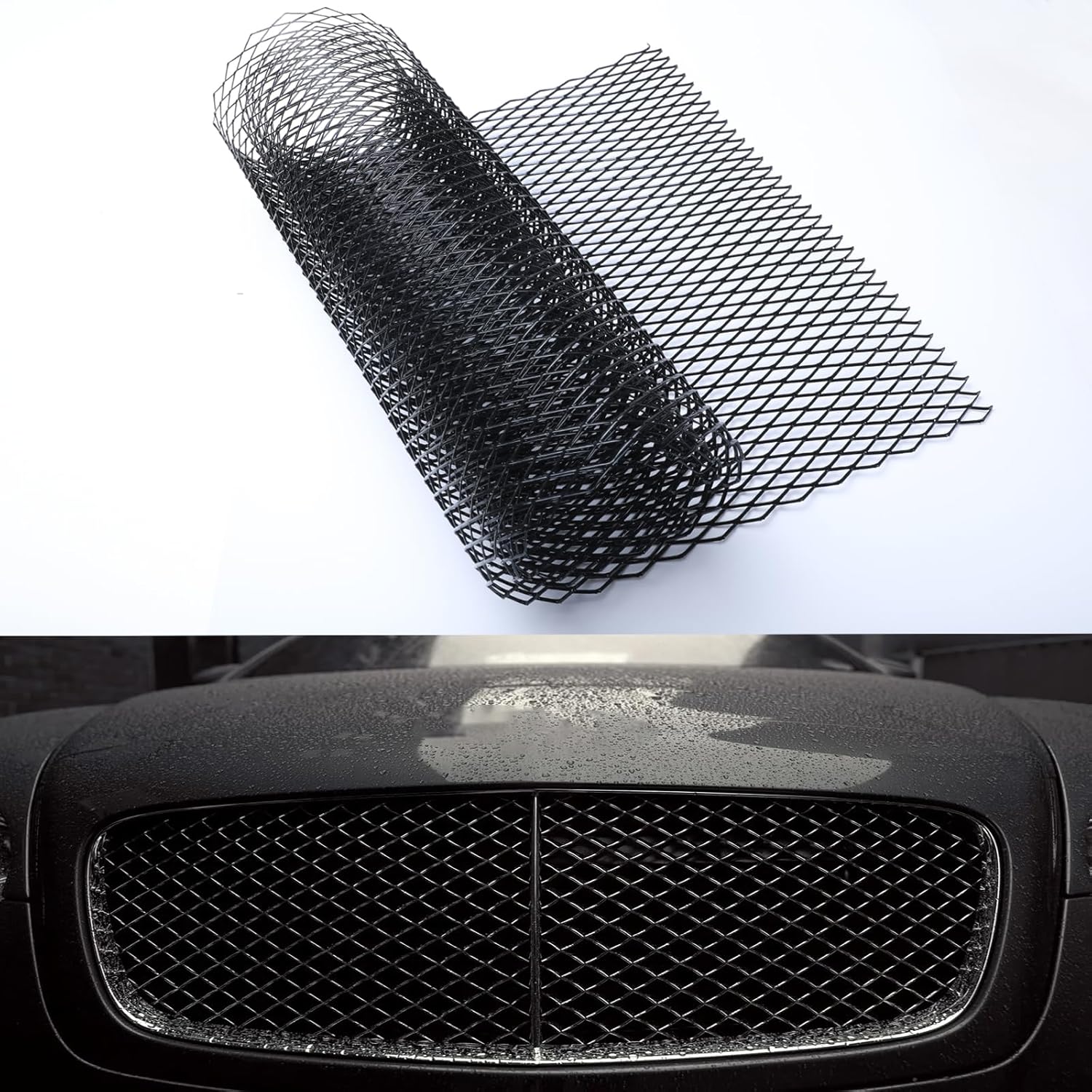 Tongze Malla metálica negra universal de 40 “x 13” aleación de aluminio 0.394 x 0.787 in Rhombic Hole Car Grill Mesh para rejilla delantera Insertar
