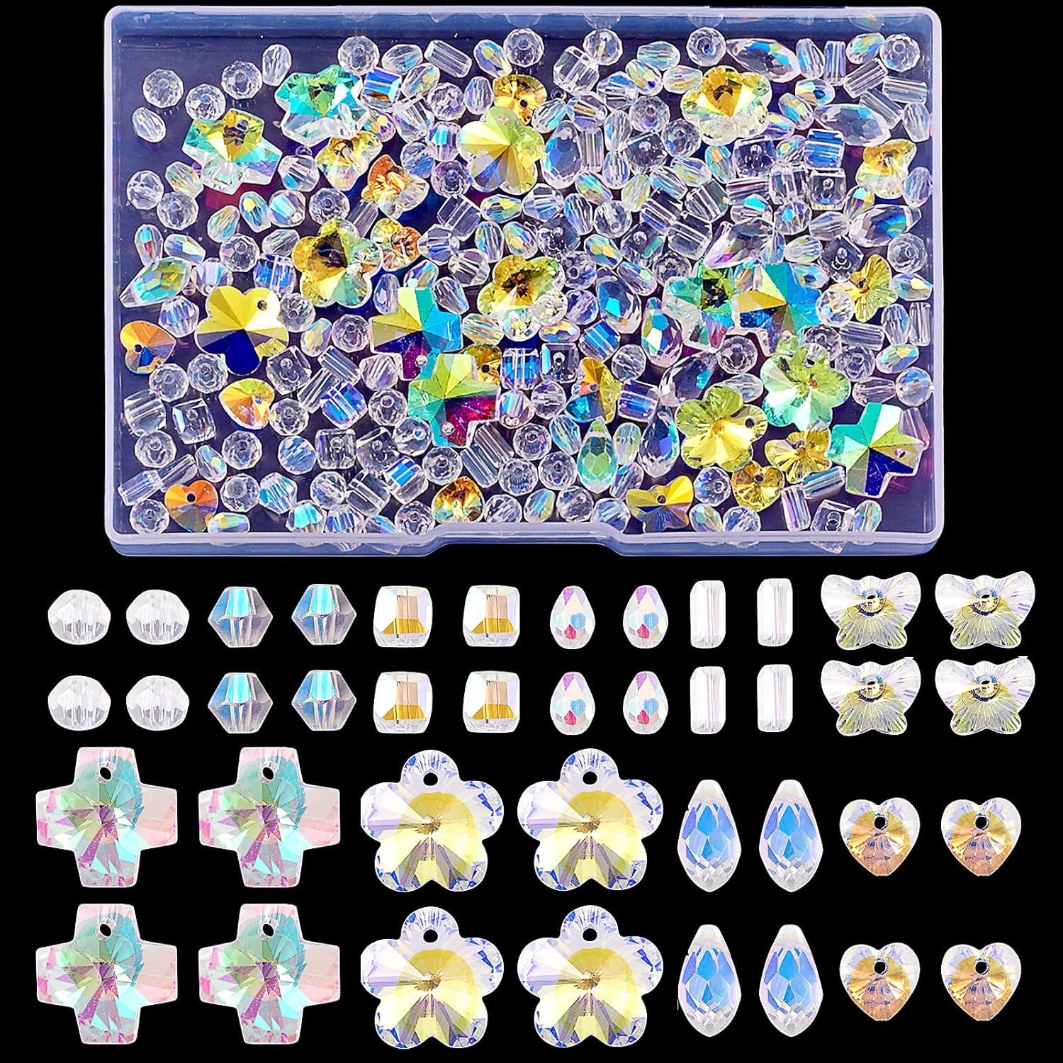 Beadthoven – 400 cuentas de cristal transparente, surtido de cuentas de vidrio transparente para hacer joyas, cuentas de Rondelle facetadas, cuentas