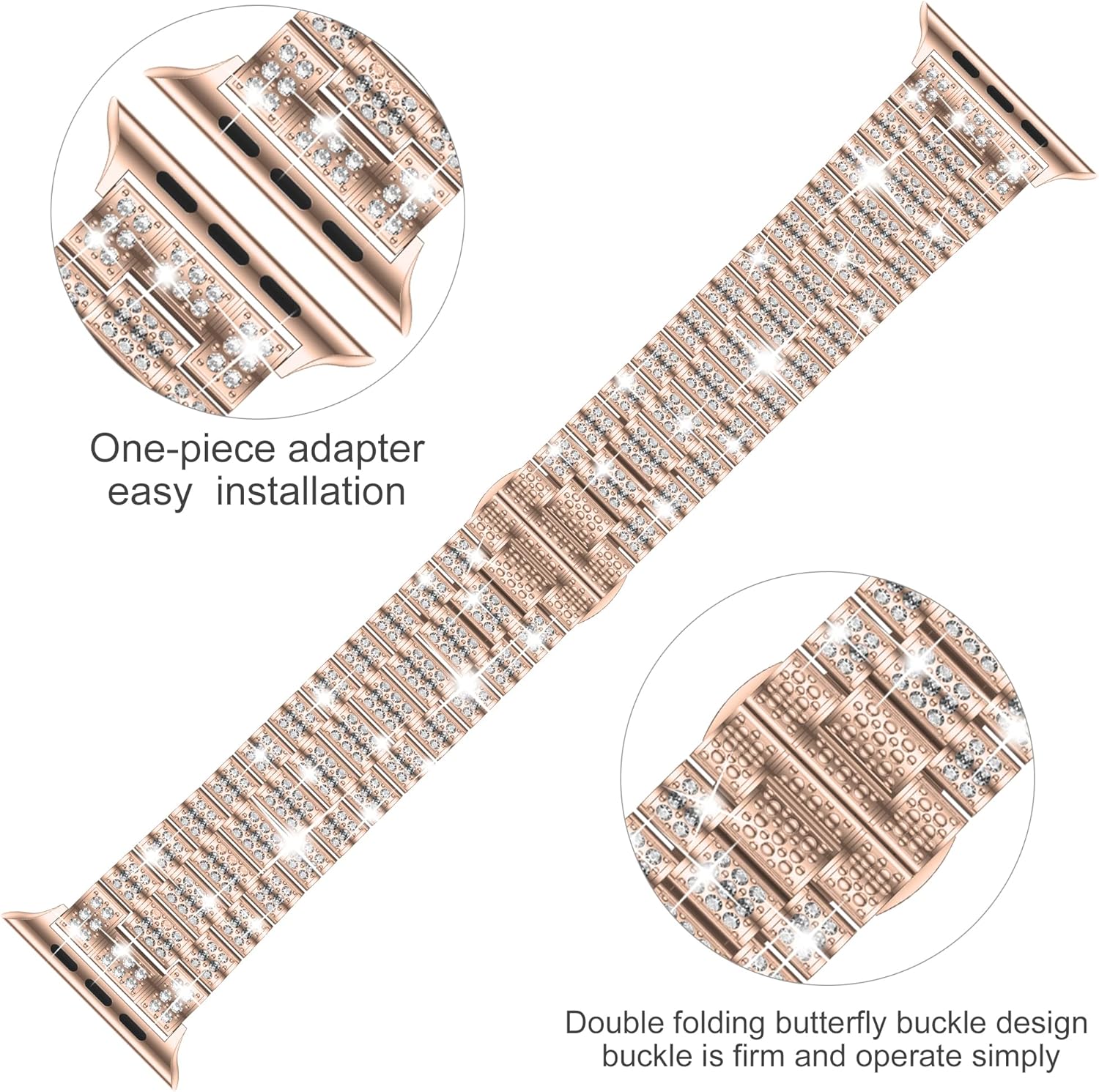 Wolait Compatible con Apple Watch Ultra 2 Band de 4945441.654 in 38401.614 in, correa de metal con diamantes de imitación para mujer para iWatch