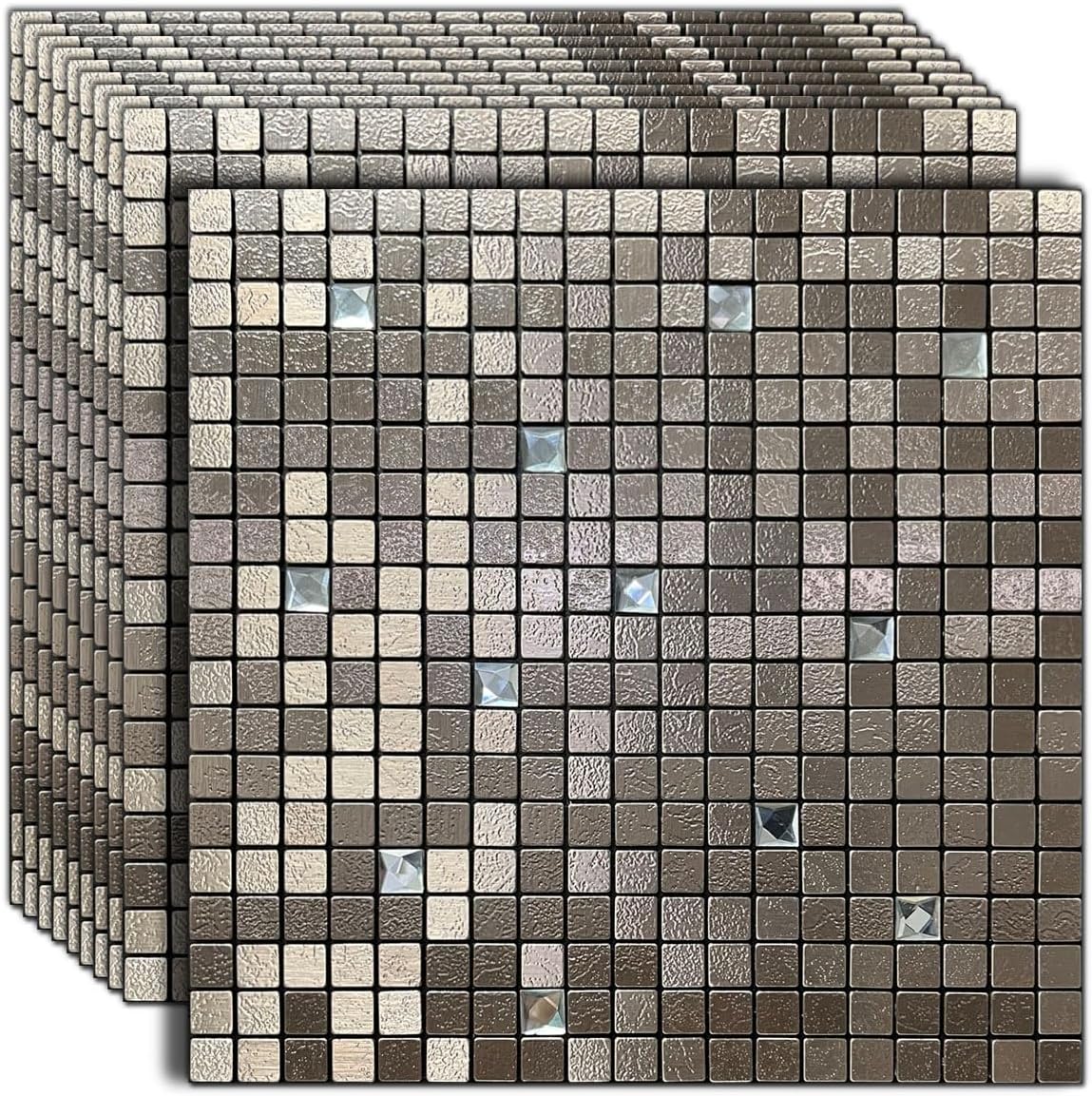 YMMXGE 10 adhesivos para pared con textura metálica de alta gama, azulejos autoadhesivos para pared de cocina, baño, sala de estar (10 unidades,