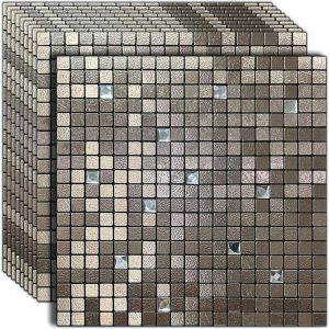 YMMXGE 10 adhesivos para pared con textura metálica de alta gama, azulejos autoadhesivos para pared de cocina, baño, sala de estar (10 unidades, YMMXGE 10 adhesivos para pared con textura metálica de alta gama, azulejos autoadhesivos para pared de cocina, baño, sala de estar (10 unidades,