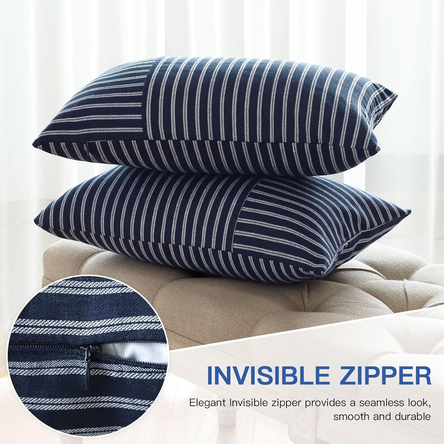 OTOSTAR Fundas de almohada decorativas de granja de 12 x 20 pulgadas, fundas de almohada de retazos a rayas, funda de almohada lumbar, funda de