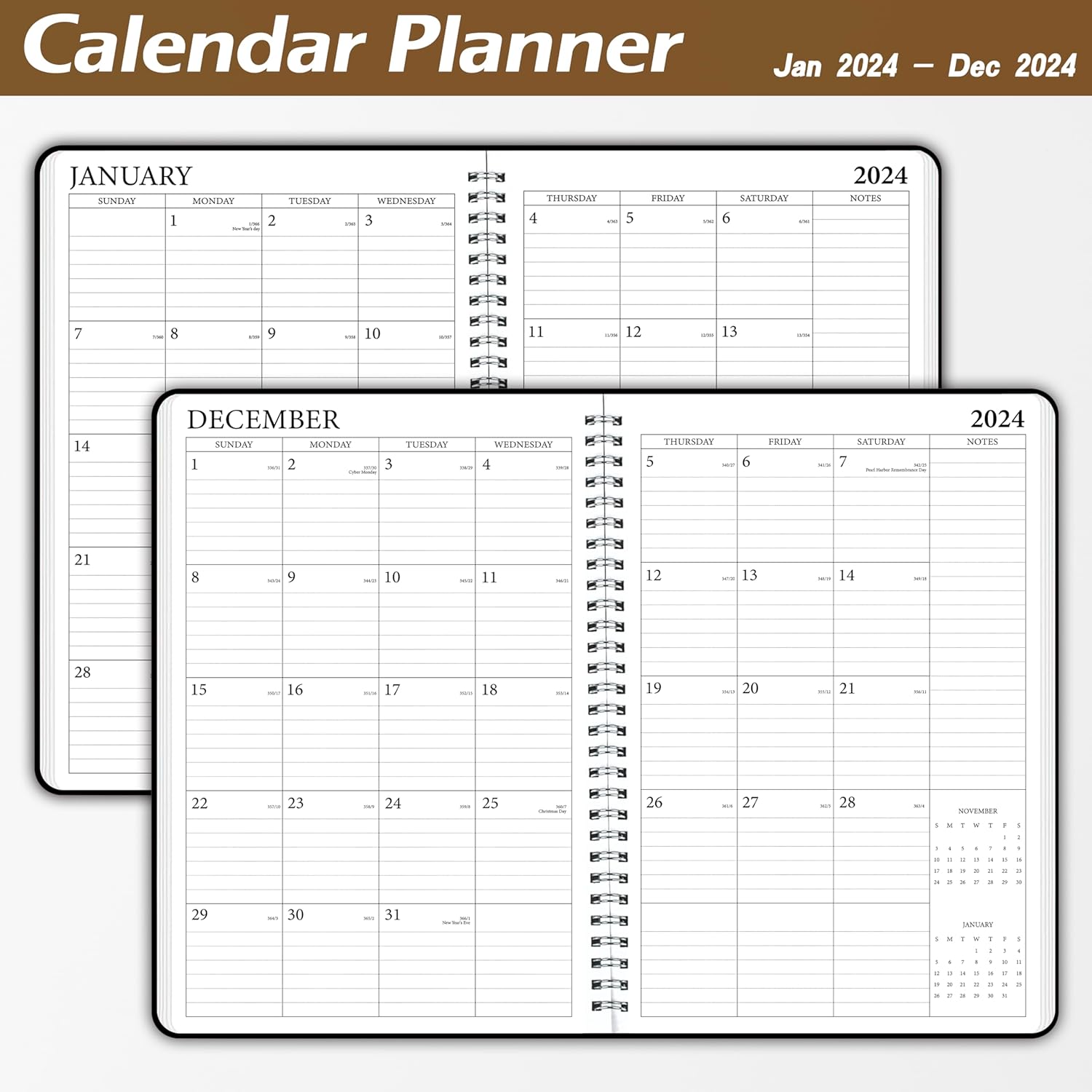 Agenda de enero de 2024 a diciembre de 2024, planificador académico semanal y mensual para profesores, 5.7 x 8.3 pulgadas, calendario de 12 meses,