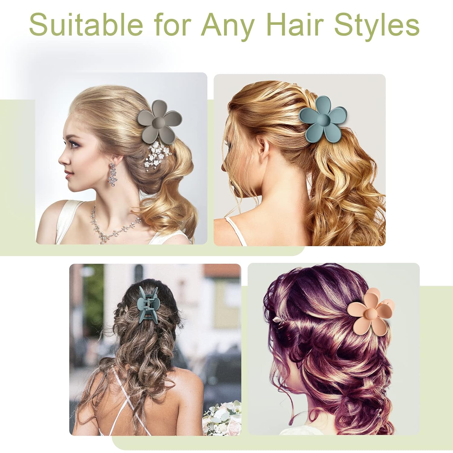 Paquete de 7 pinzas de flores, pinzas de pelo medianas para mujeres y niñas, bonitos clips de garra de margarita, pinzas de pelo mate para cabello