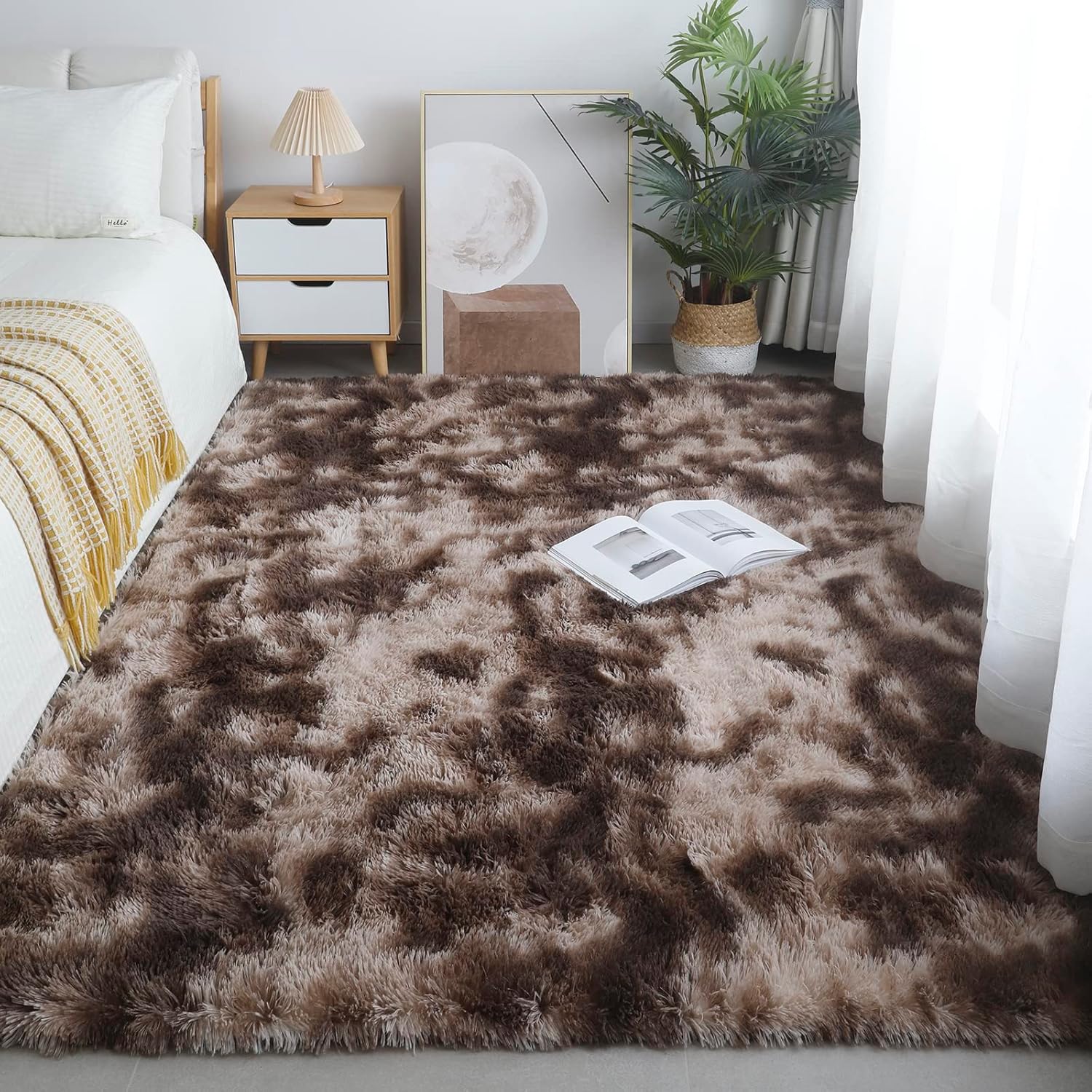 GERBIT Tapete largo de 5 x 7 pies, suave, rectangular, para interiores, moderno, de lujo, para sala de estar, decoración del hogar, teñido anudado