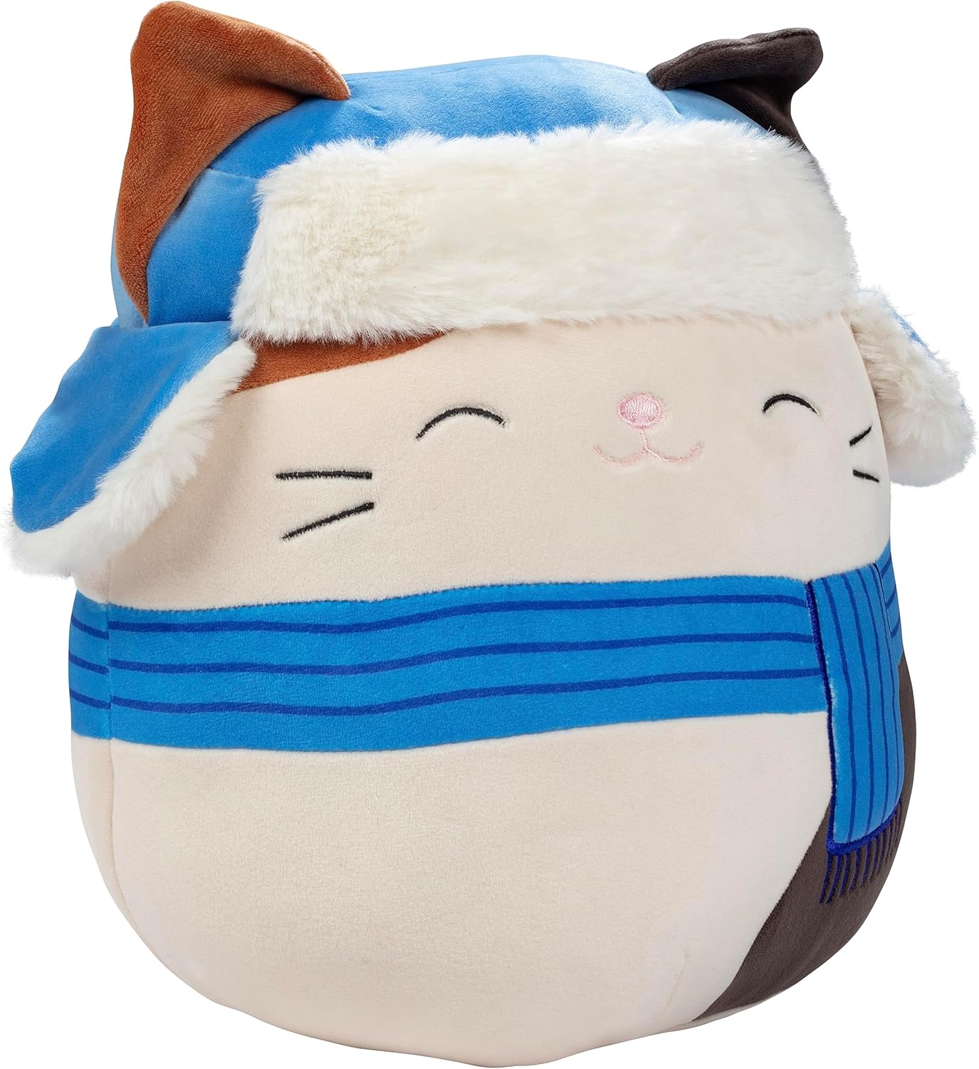 Squishmallows Peluche de Cam The Cat de 10 pulgadas con sombrero y bufanda de invierno, Kellytoy oficial, juguete de peluche coleccionable suave y