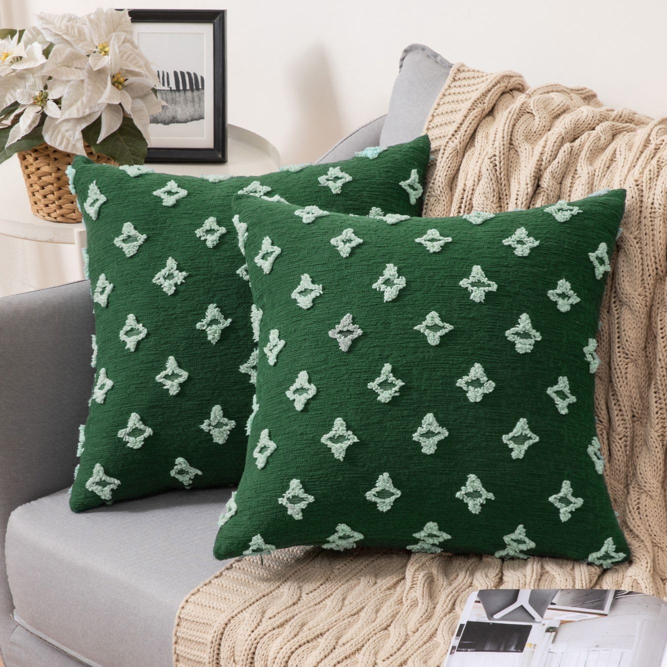 MIULEE – Juego de 2 fundas de almohada decorativas para funda de cojín de jacquard de rombos, funda de cuadros suaves para sofá, cama, dormitorio y