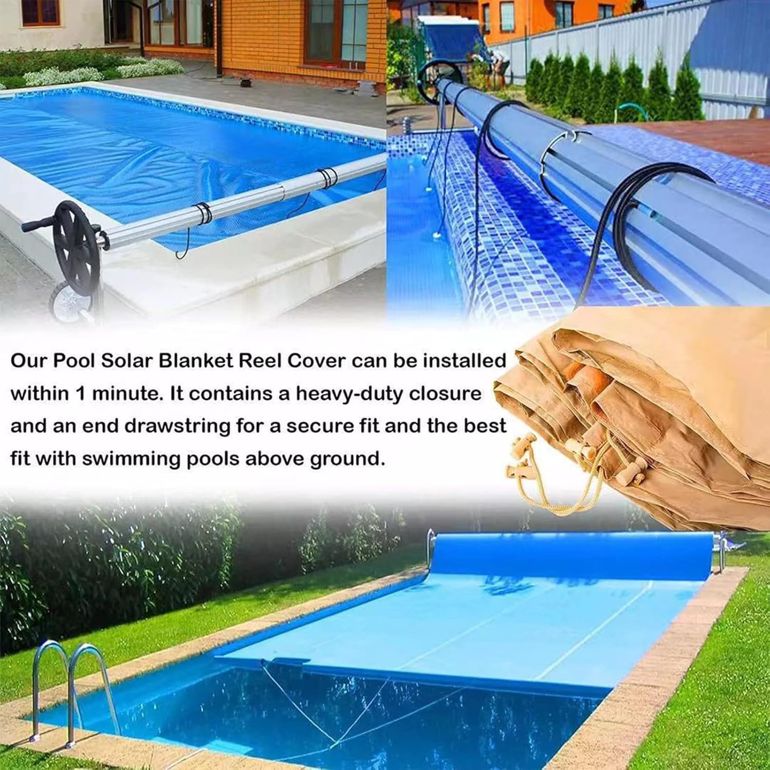 Cubierta protectora de carrete solar para piscina, cubierta impermeable para carrete de piscina, cubierta de manta solar para piscinas de hasta 24