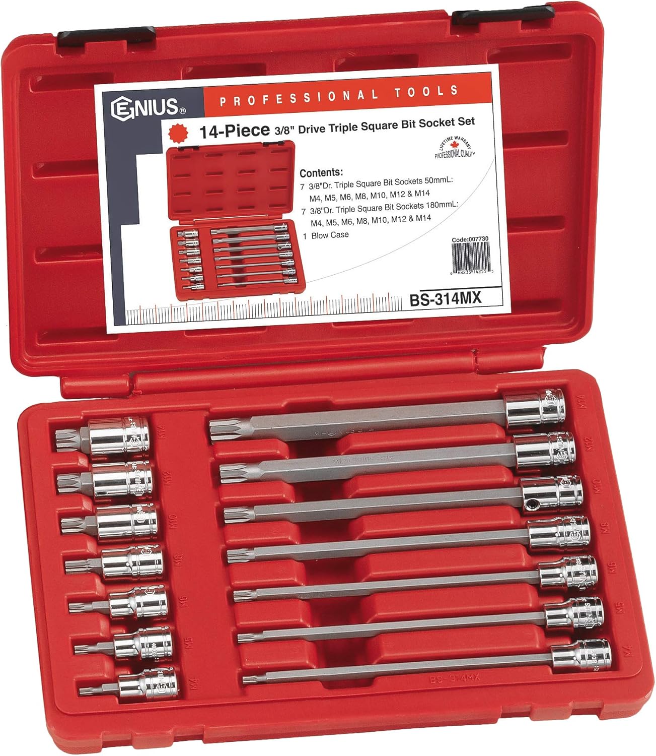 Genius Tools Juego de llaves de vaso cuadrado triple Dr. de 14 piezas de 38″ – BS-314MX