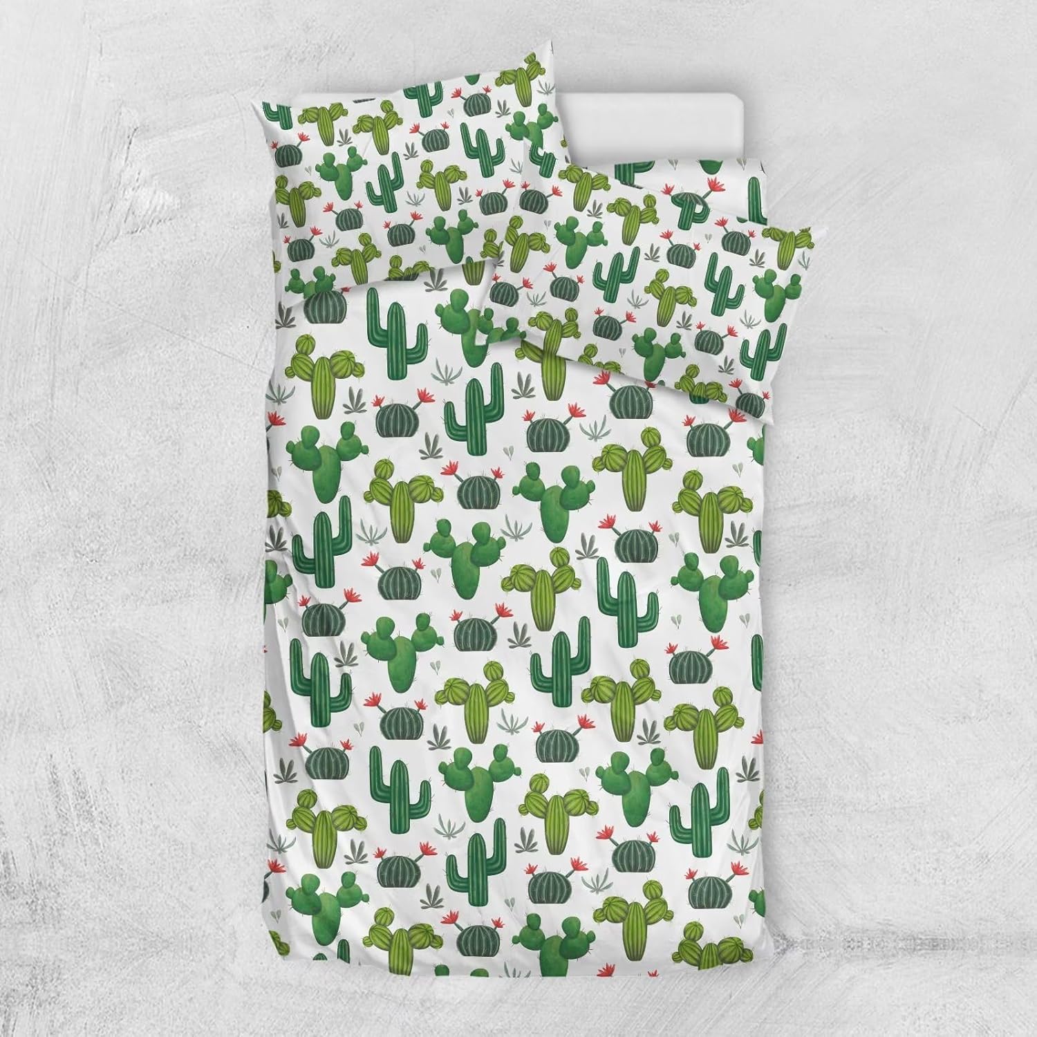 Juego de funda de edredón con estampado de cactus verde, tamaño Queen, funda de edredón para cama de tamaño individual, funda de edredón suave