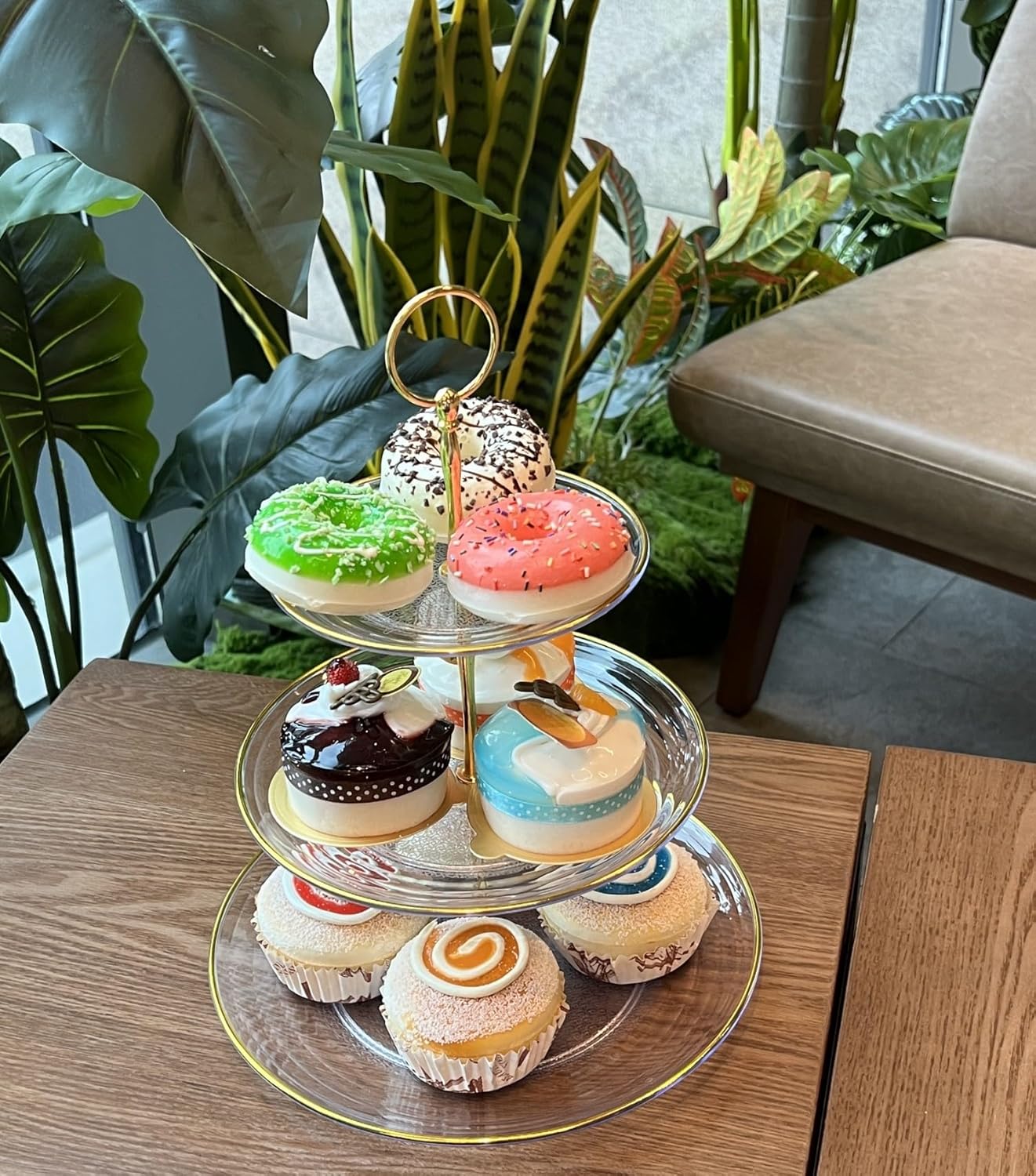 RAUVOLFIA Soporte para cupcakes de 3 niveles, soporte escalonado para tartas, soporte de postres de plástico transparente, bandeja para servir