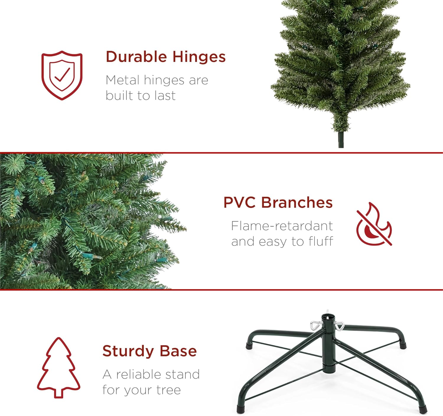 Best Choice Products Árbol de Navidad preiluminado de 7.5 pies, decoración navideña delgada de abeto delgado con 1,075 puntas, 350 luces, bisagras