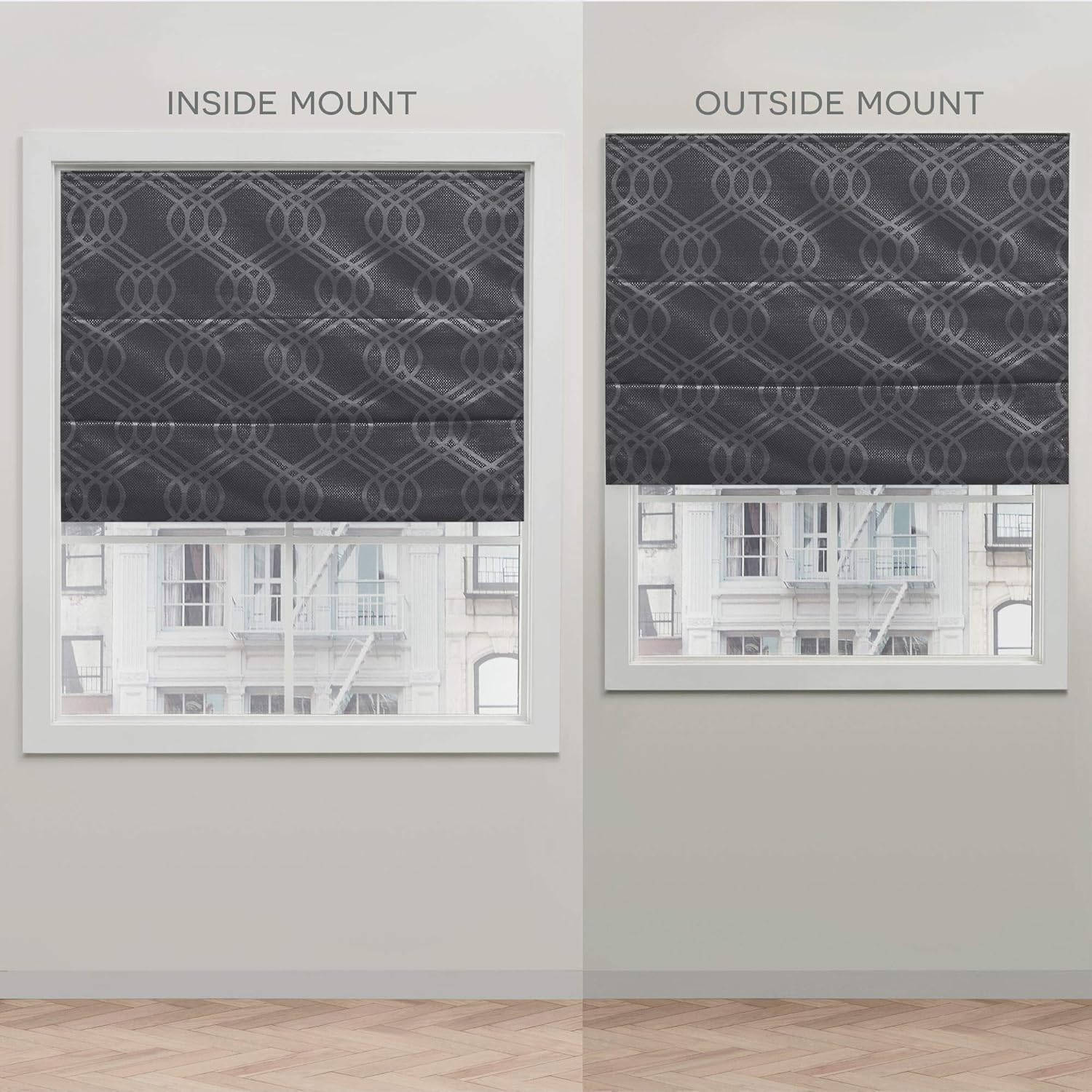 Exclusive Home Prague Trellis – Persiana romana 100% de poliéster opaca, 23 x 64 pulgadas, color gris