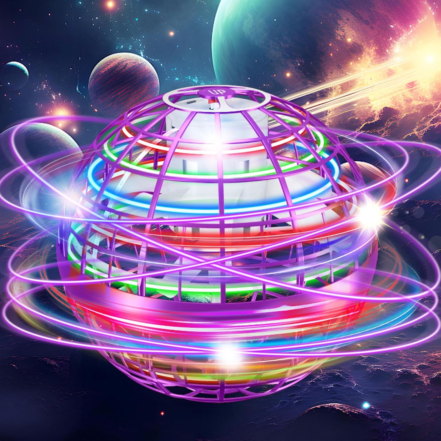Juguetes de bola voladora, bola de orbe volador, bola giratoria galáctica, bola de orbe flotante, juguete mágico volador con LED, juguetes geniales