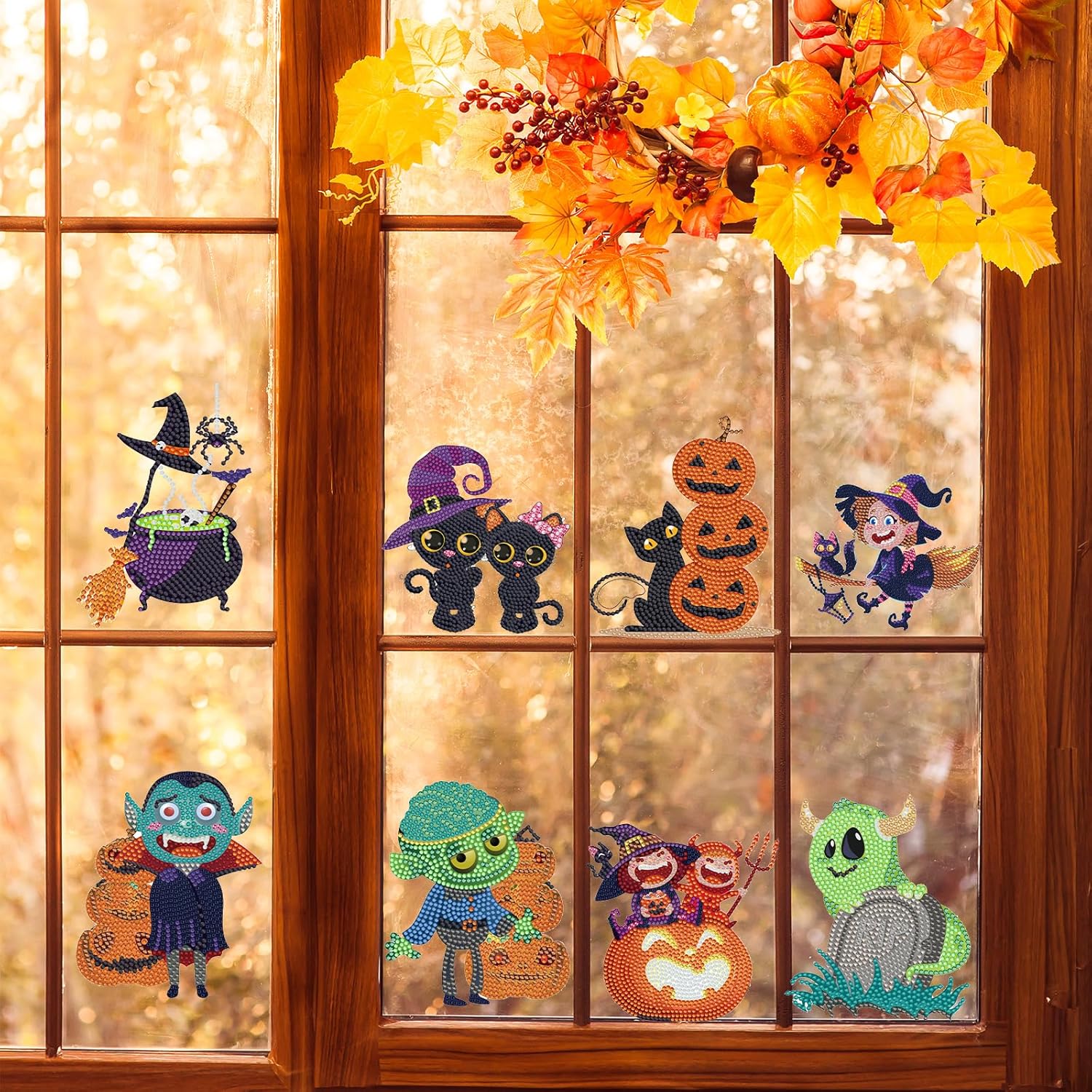 10 calcomanías de diamante para ventana de Halloween, kits de calcomanías de arte para ventana de vidrio, Halloween, manualidades, para adultos,