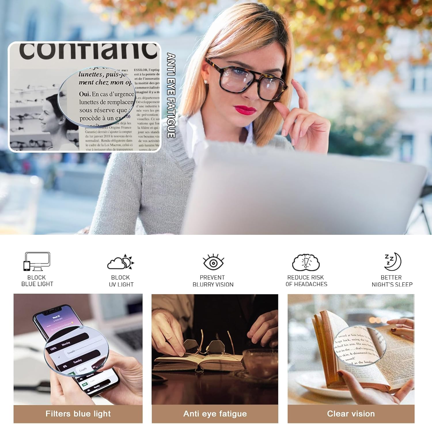 JM Paquete de 3 lentes de lectura de aviador de gran tamaño para mujeres y hombres, retro cuadrados con luz azul para lectura de computadora