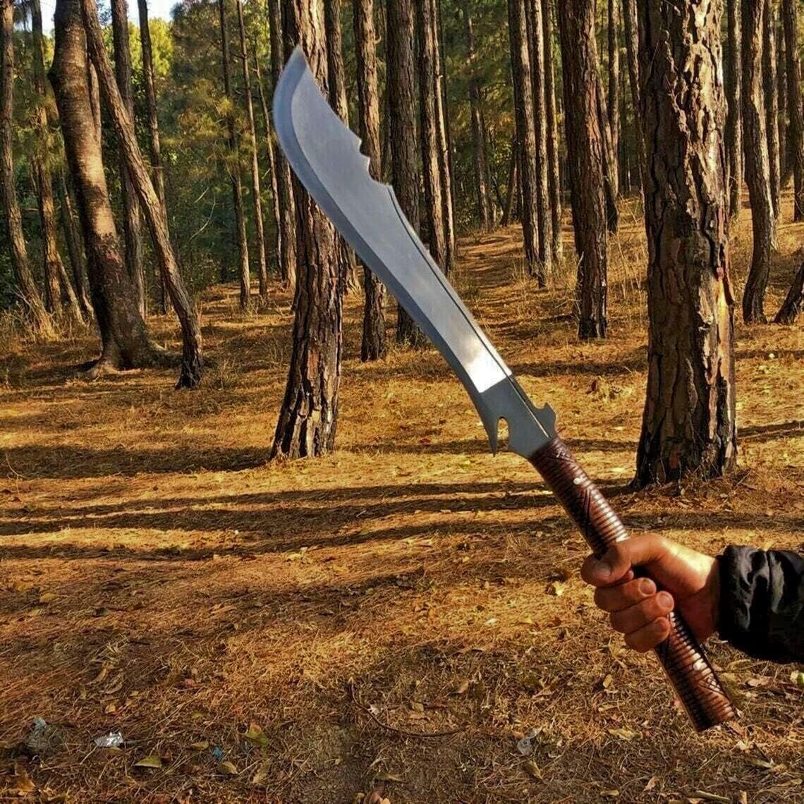 25 “acero D2 caza Bowie Machete cuchillo Full Tang HRC-56-58 Razor Sharp Serration con espuma