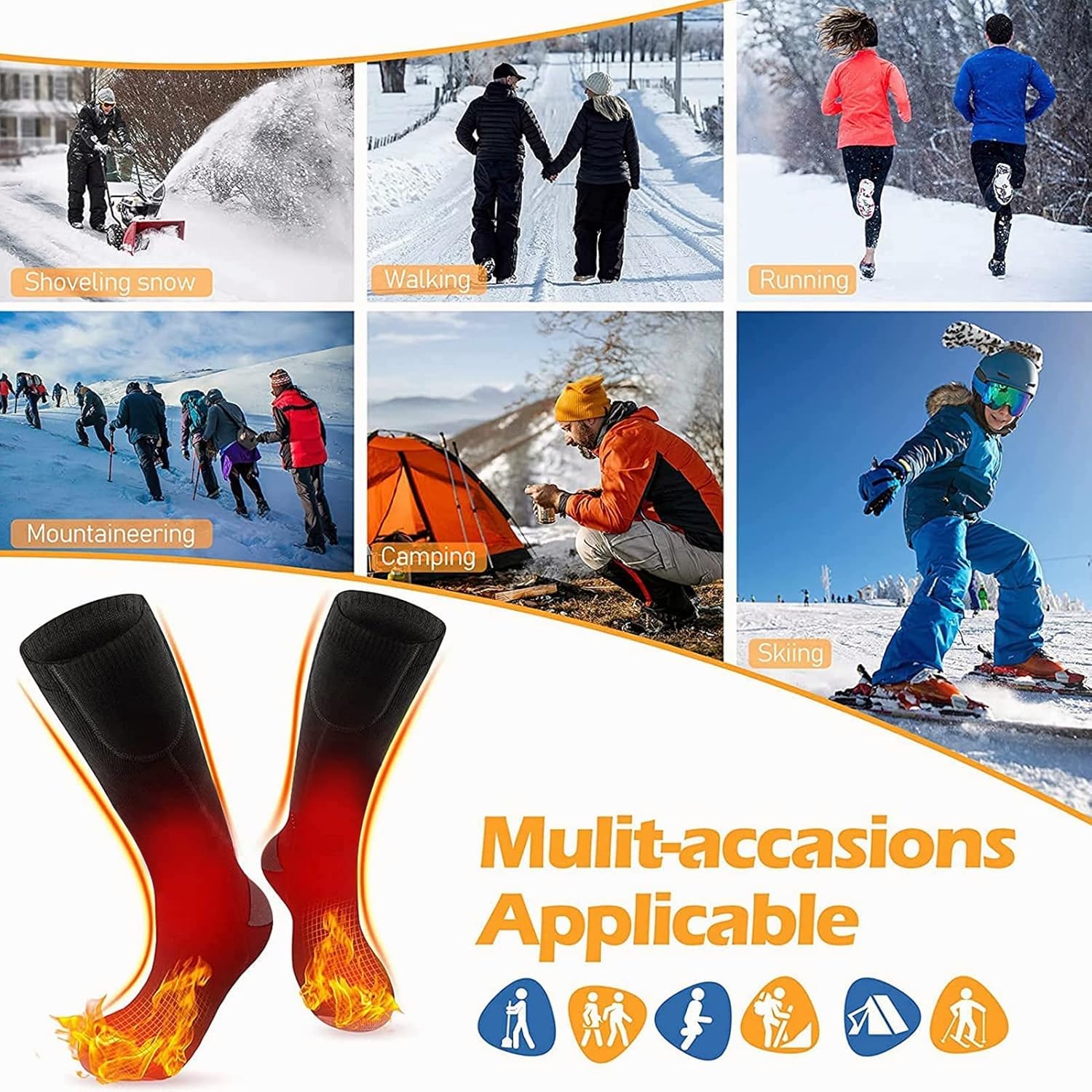 Calcetines térmicos para hombres y mujeres, recargables de 3.7 V, 4000 mAh, funcionan con pilas, calcetines térmicos de invierno para deportes al